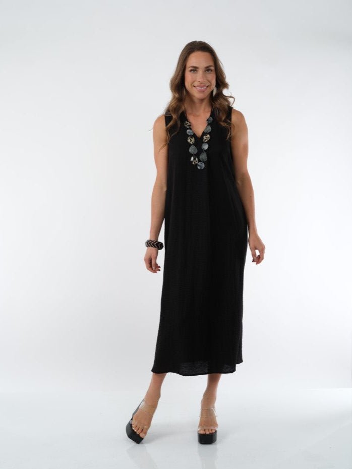 Amelia Sleeveless Pleat Front Dress Black