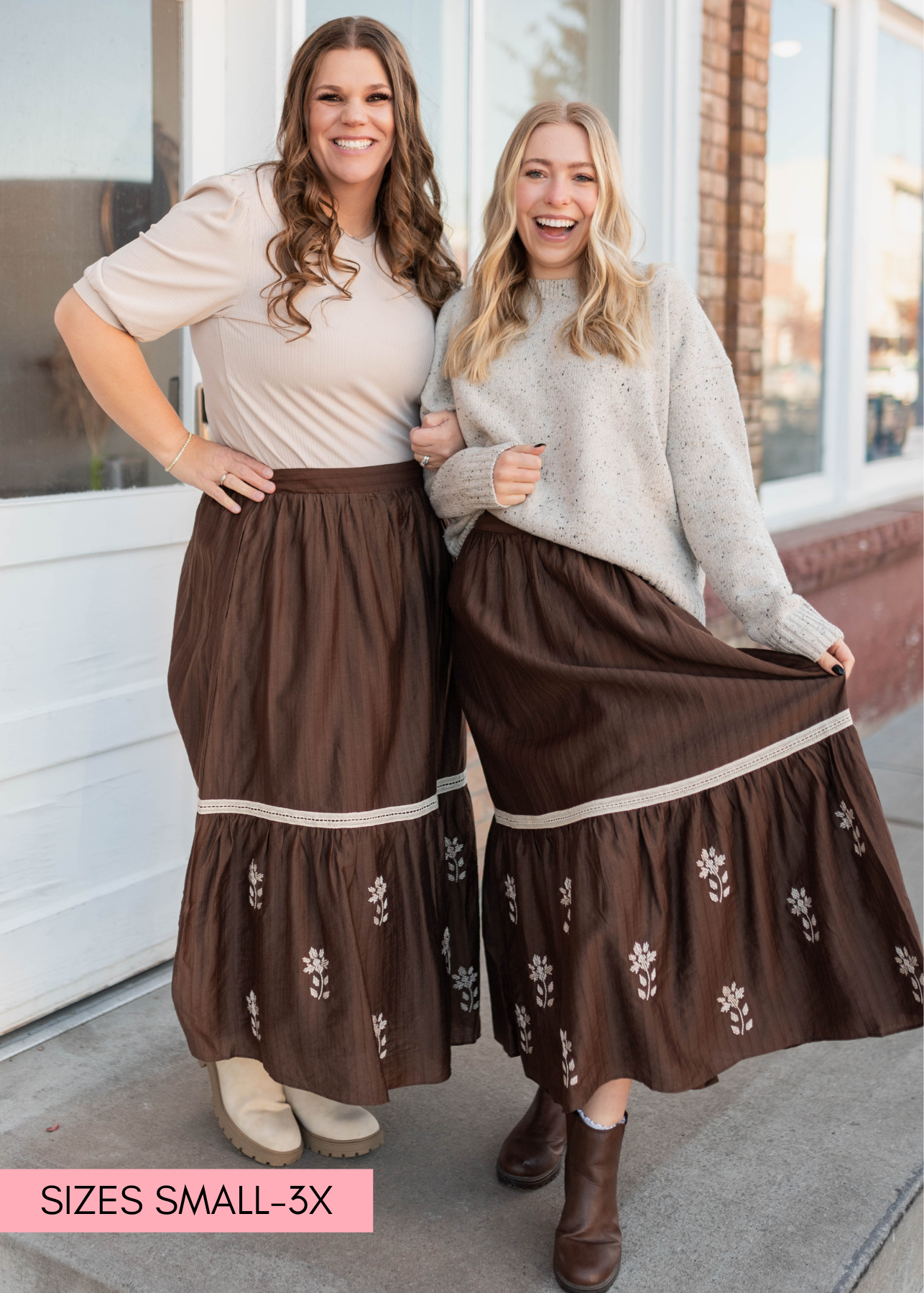 Aurora Brown Floral Embroidered Skirt