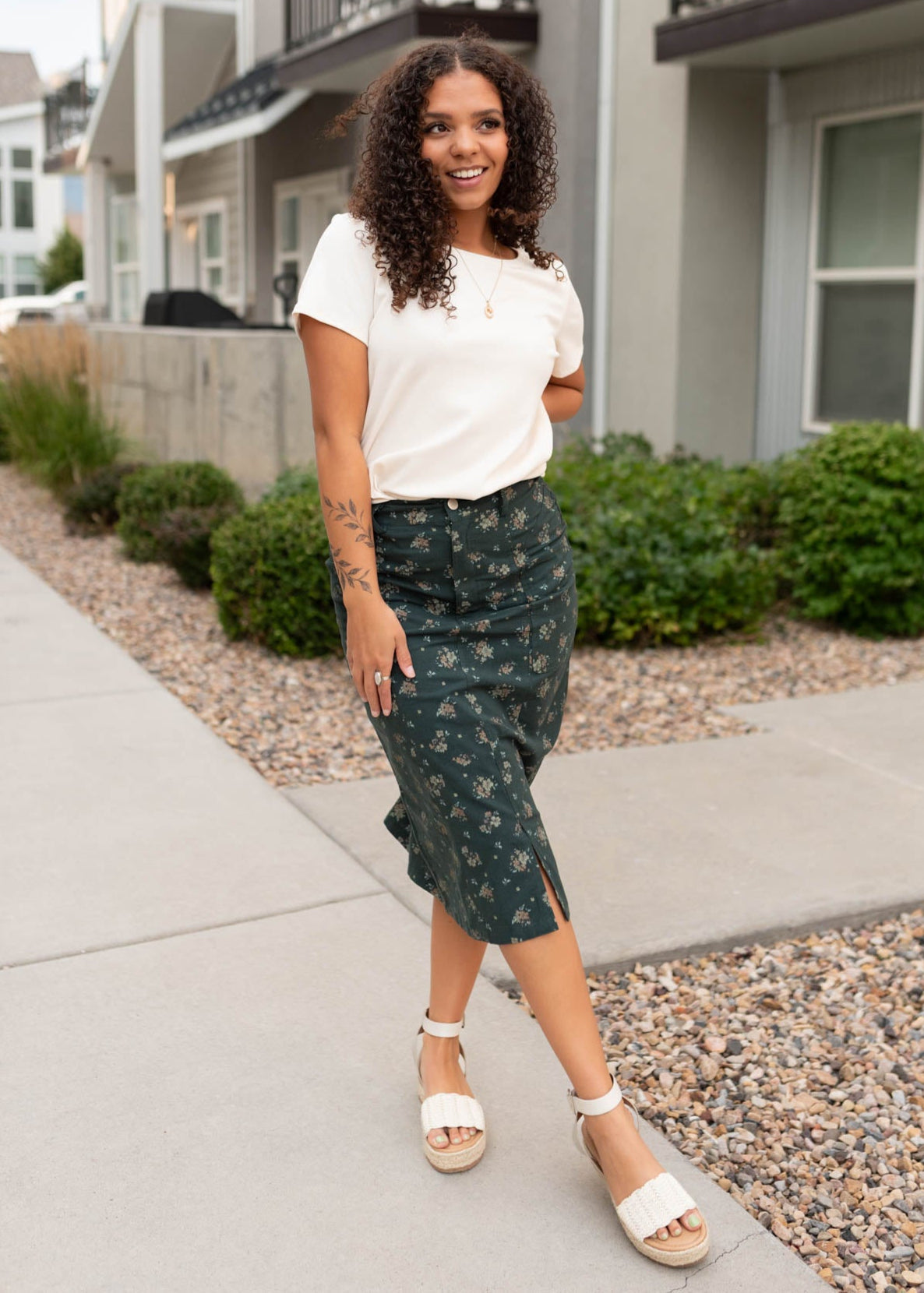 Ayala Green Floral Pencil Skirt