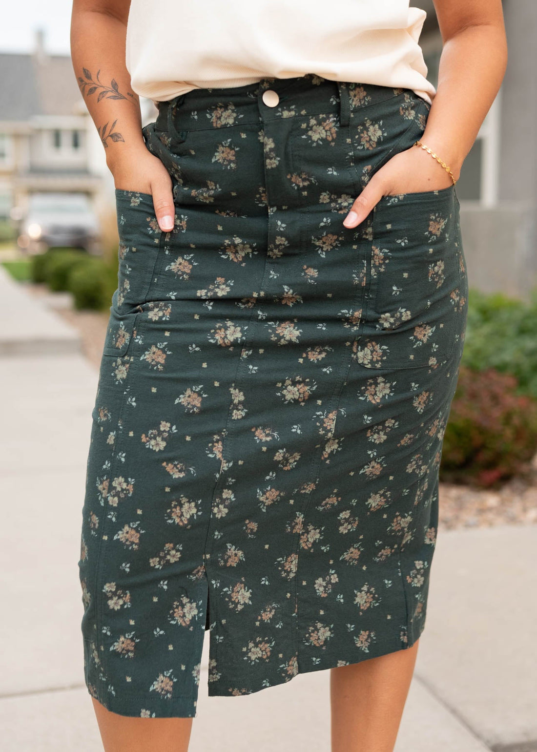 Ayala Green Floral Pencil Skirt