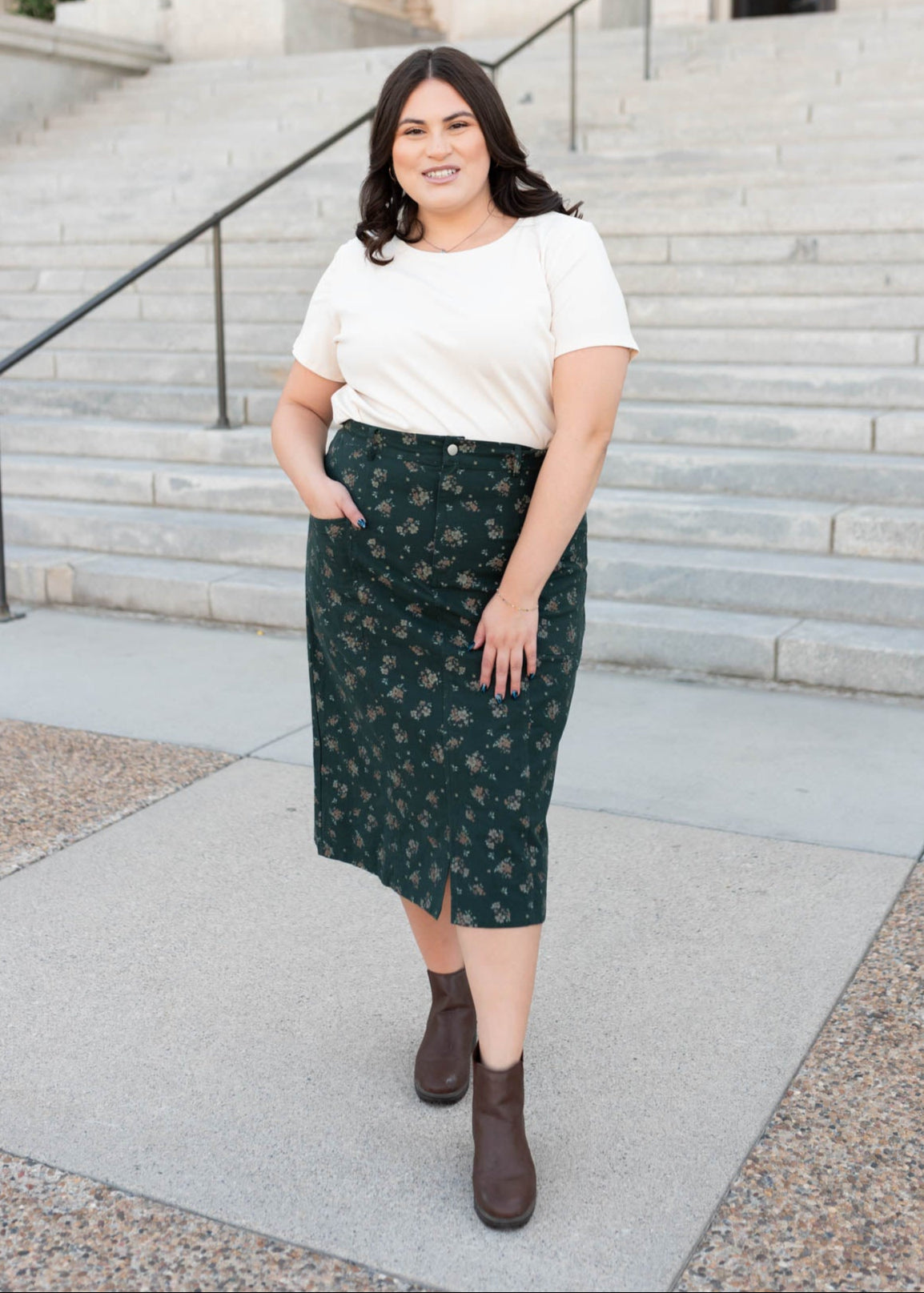 Ayala Green Floral Pencil Skirt