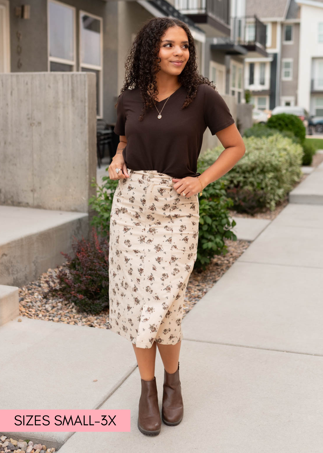 Ayala Natural Floral Pencil Skirt
