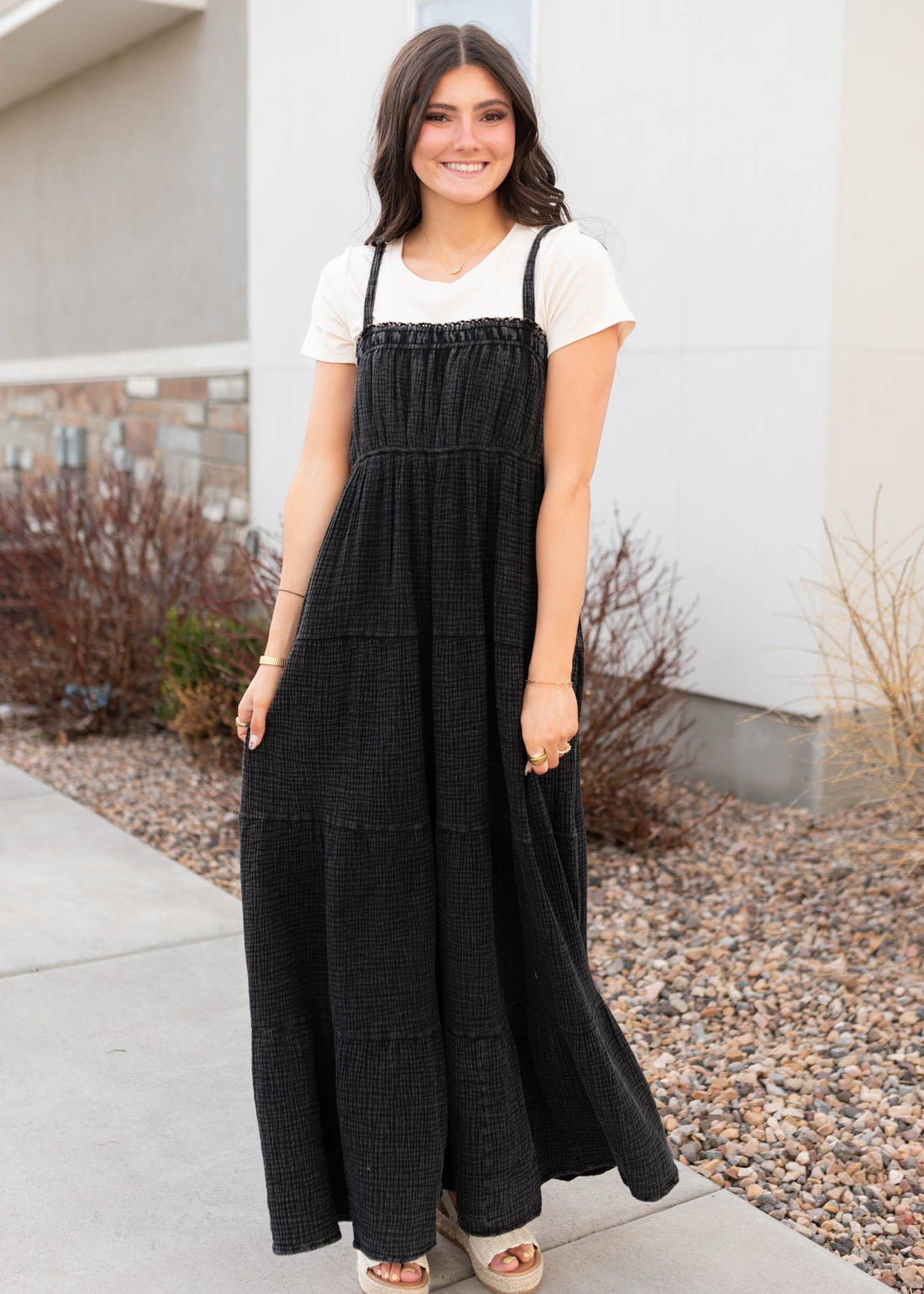 Carissa Black Cotton Overall Dress