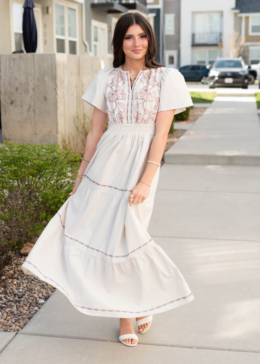 Cecilia Natural Embroidered Dress