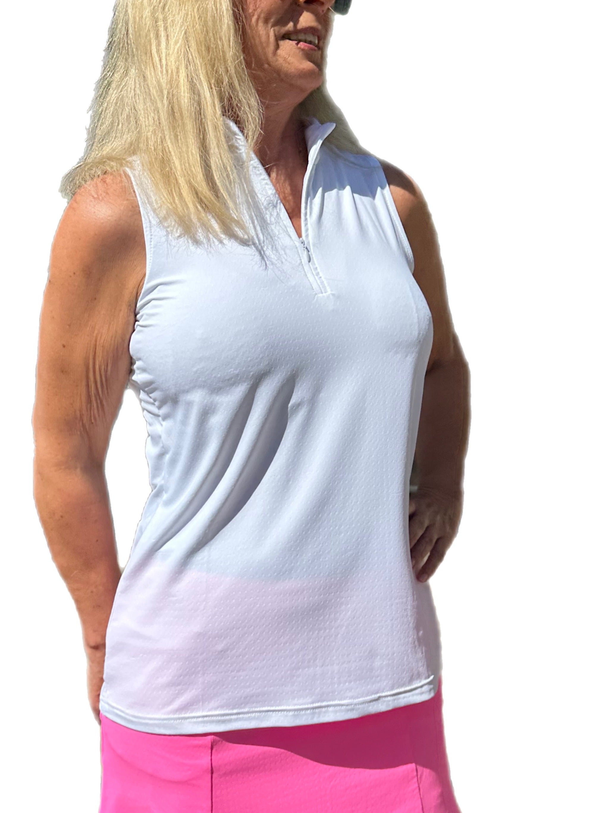 High Zip-Neck Sleeveless Top with UPF50+ White
