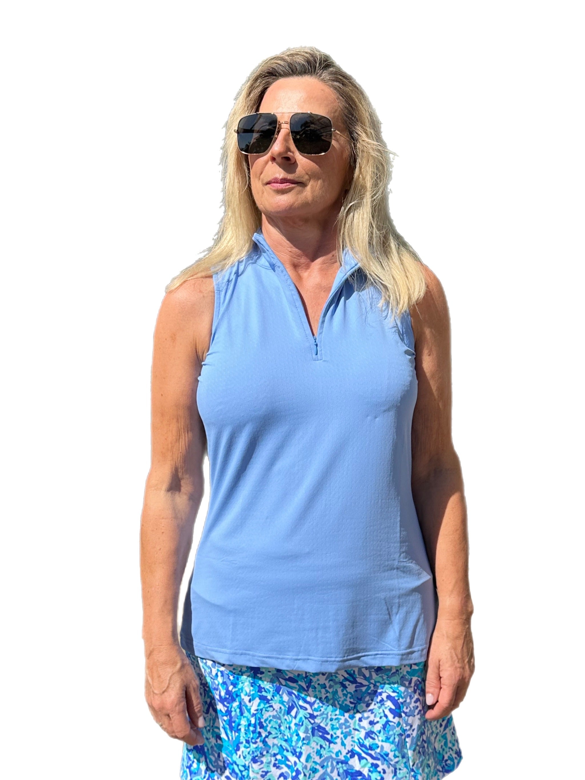 High Zip-Neck Sleeveless Top with UPF50+ Clear Periwinkle