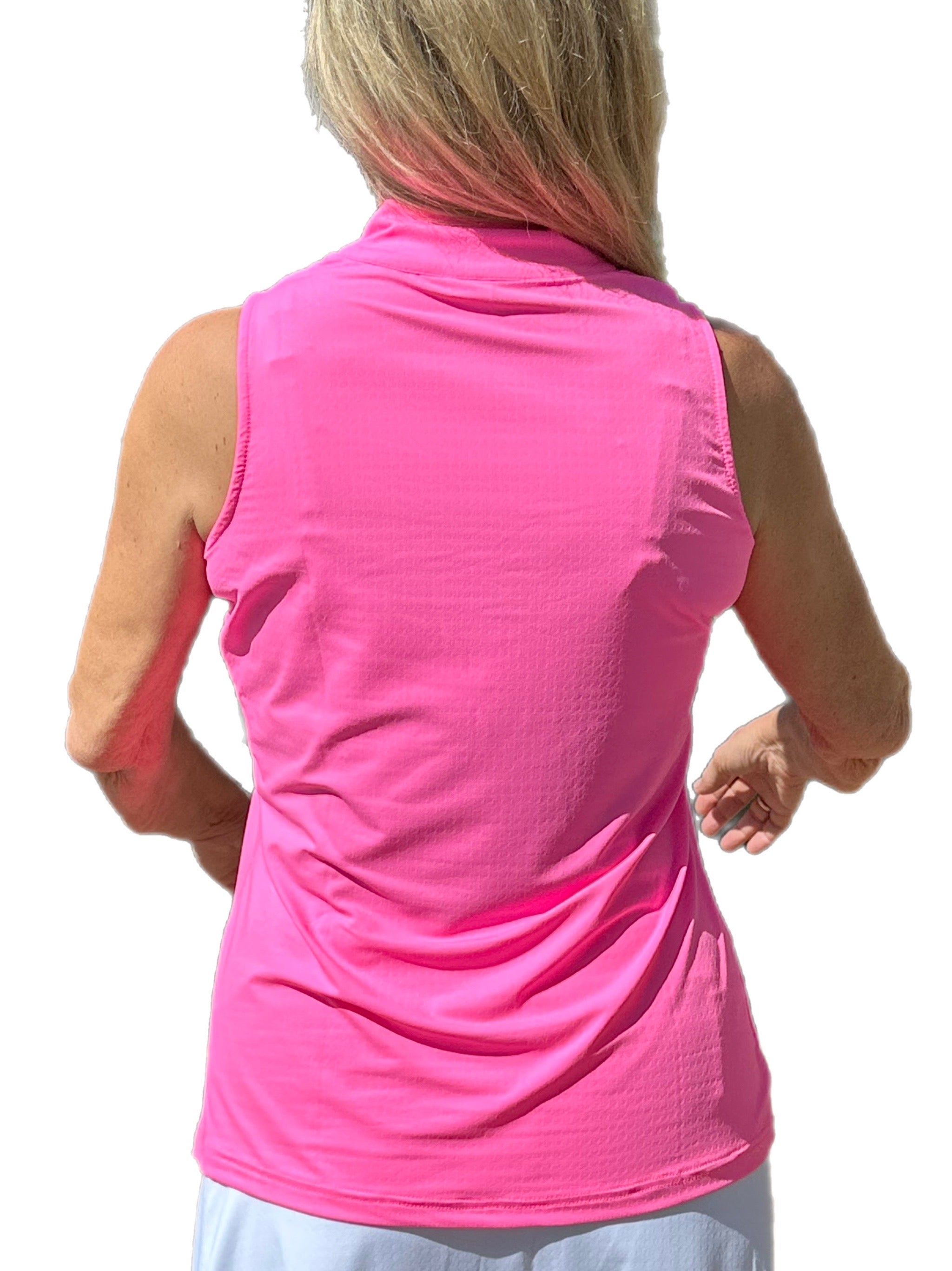 High Zip-Neck Sleeveless Top with UPF50+ Bright Hot Pink