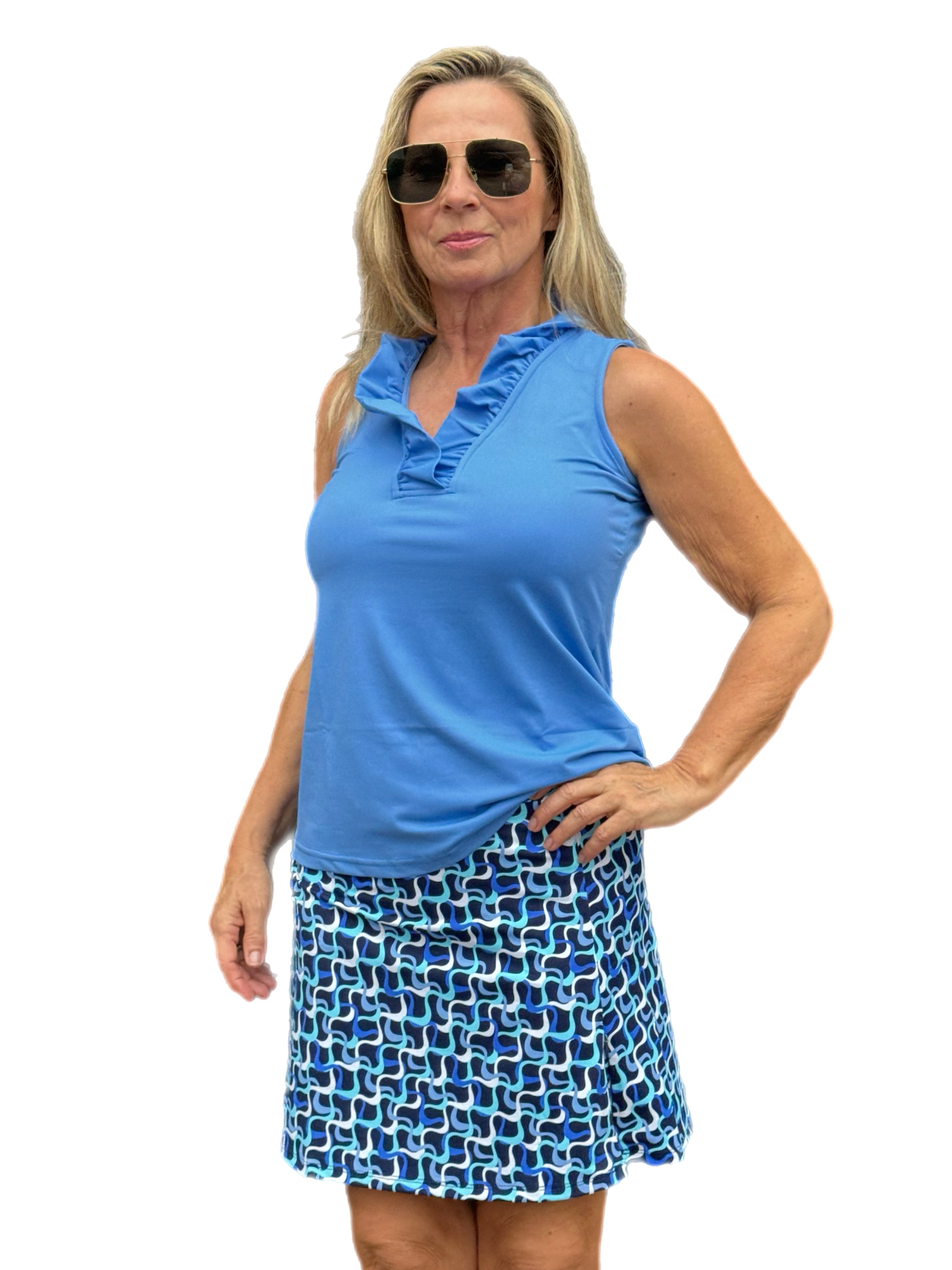 Pull-on Zip Skort with UPF50+ Navy Waves