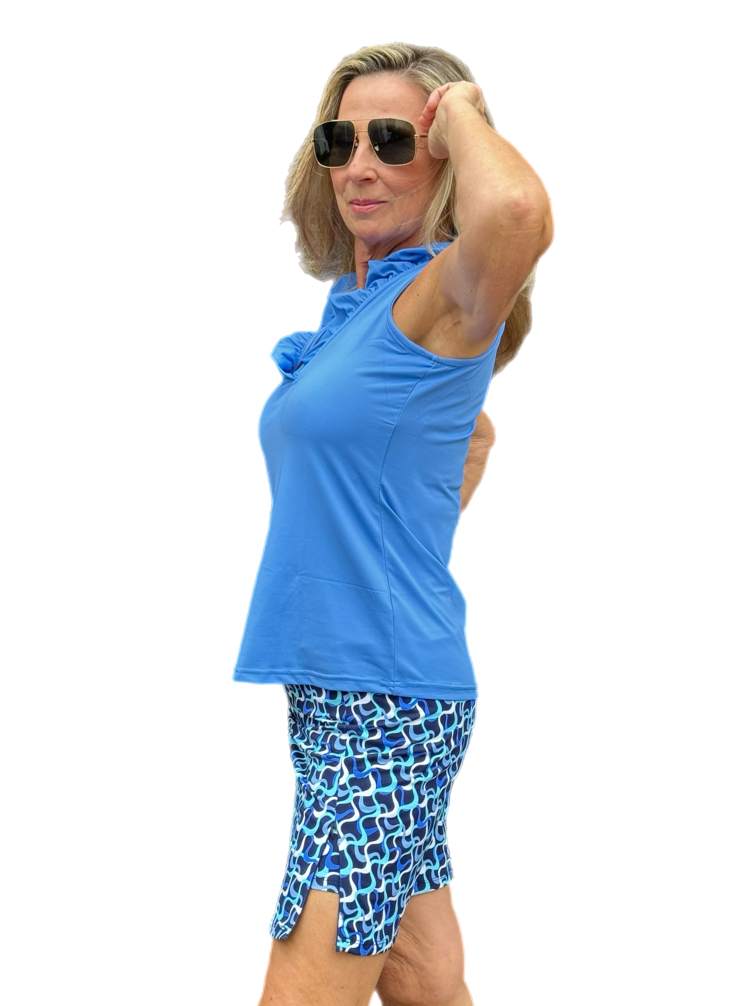 Pull-on Zip Skort with UPF50+ Navy Waves