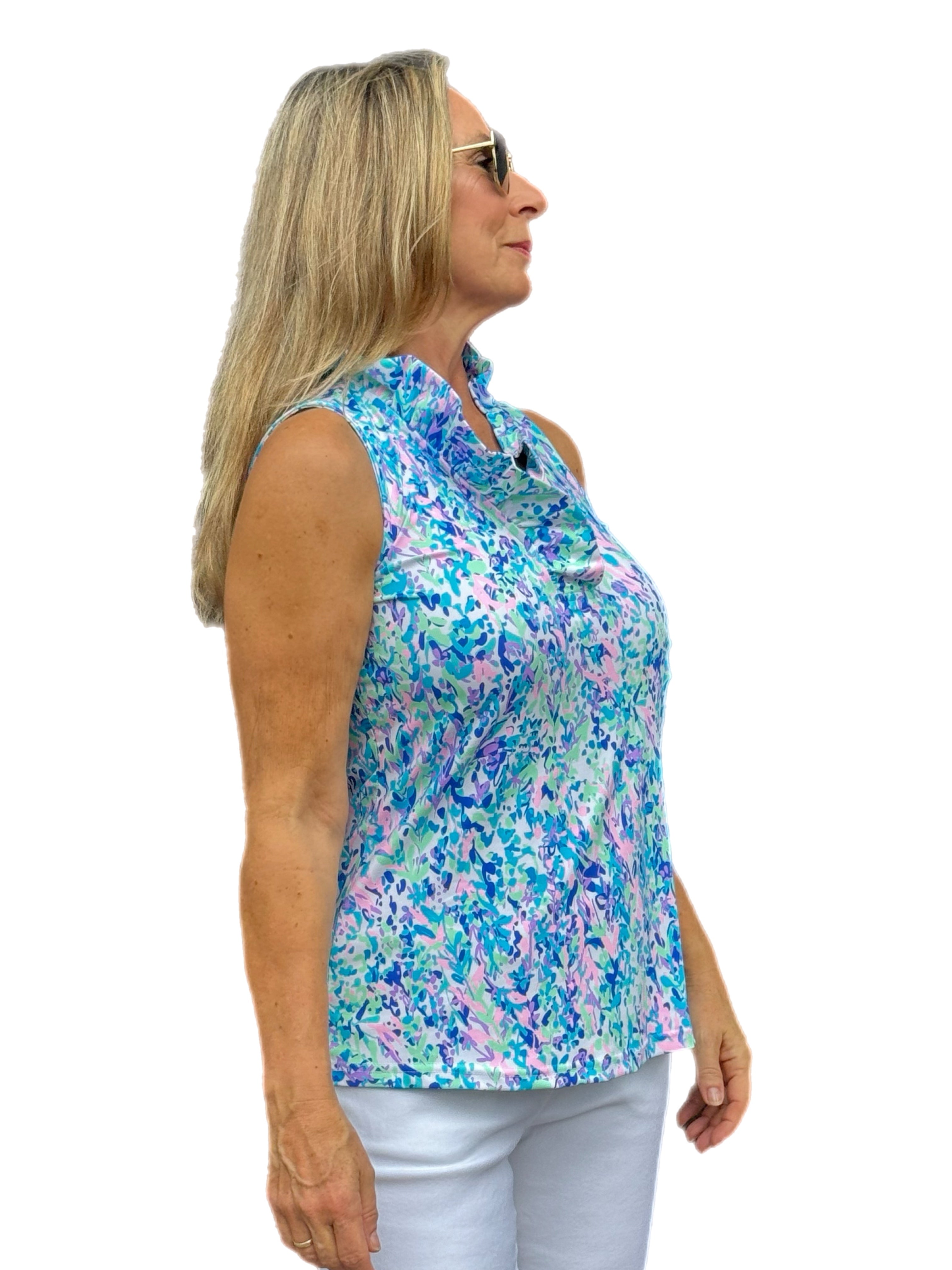Ruffle-Neck Top with UPF50+ Confetti Pastel