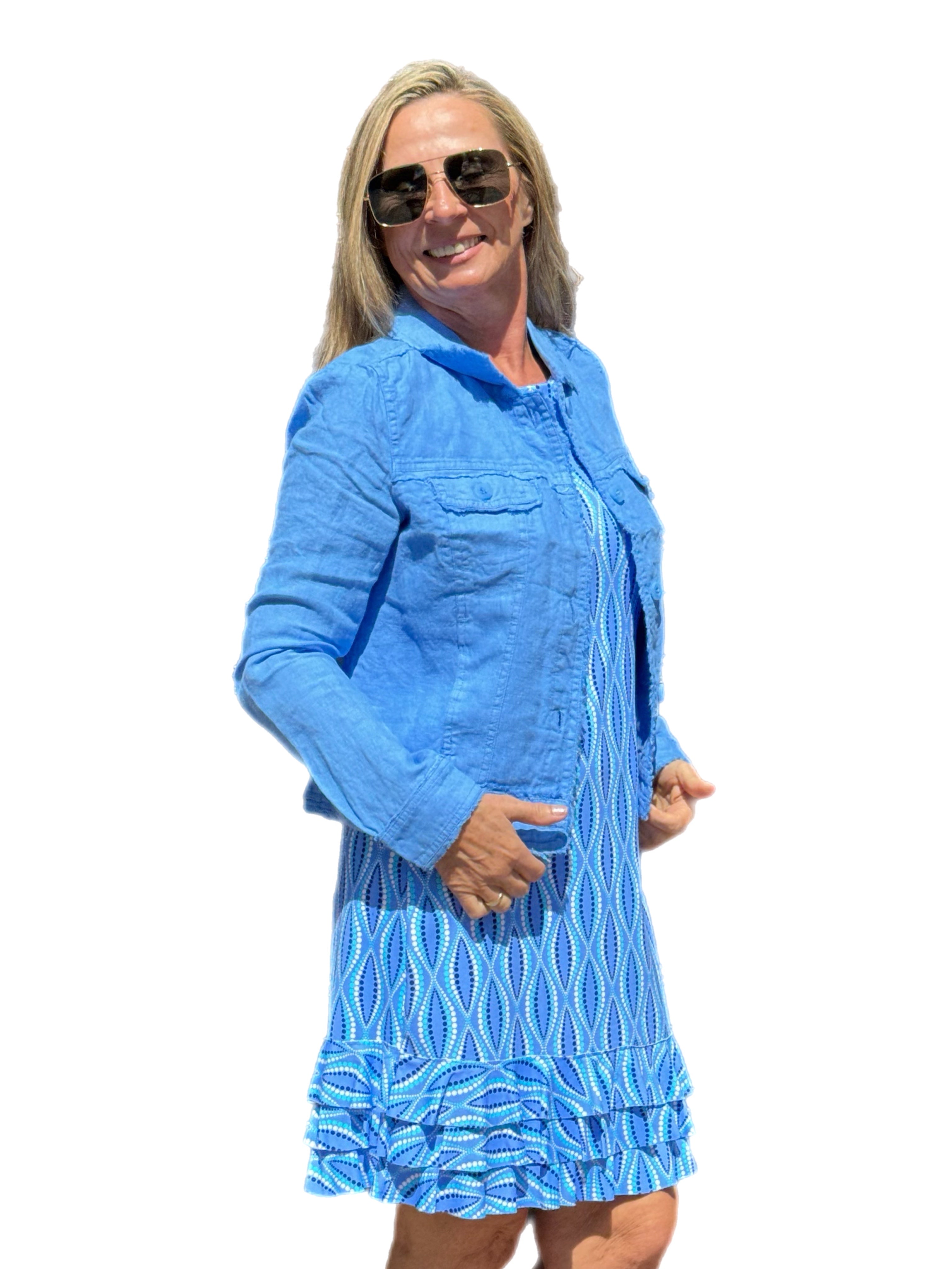 Long-Sleeve Linen Jacket Bright Periwinkle