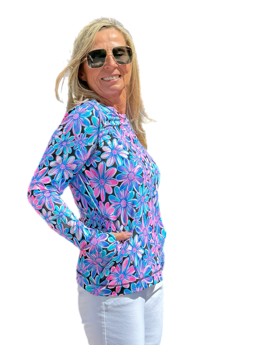 Sun Top with UPF50+ Flowers Blue