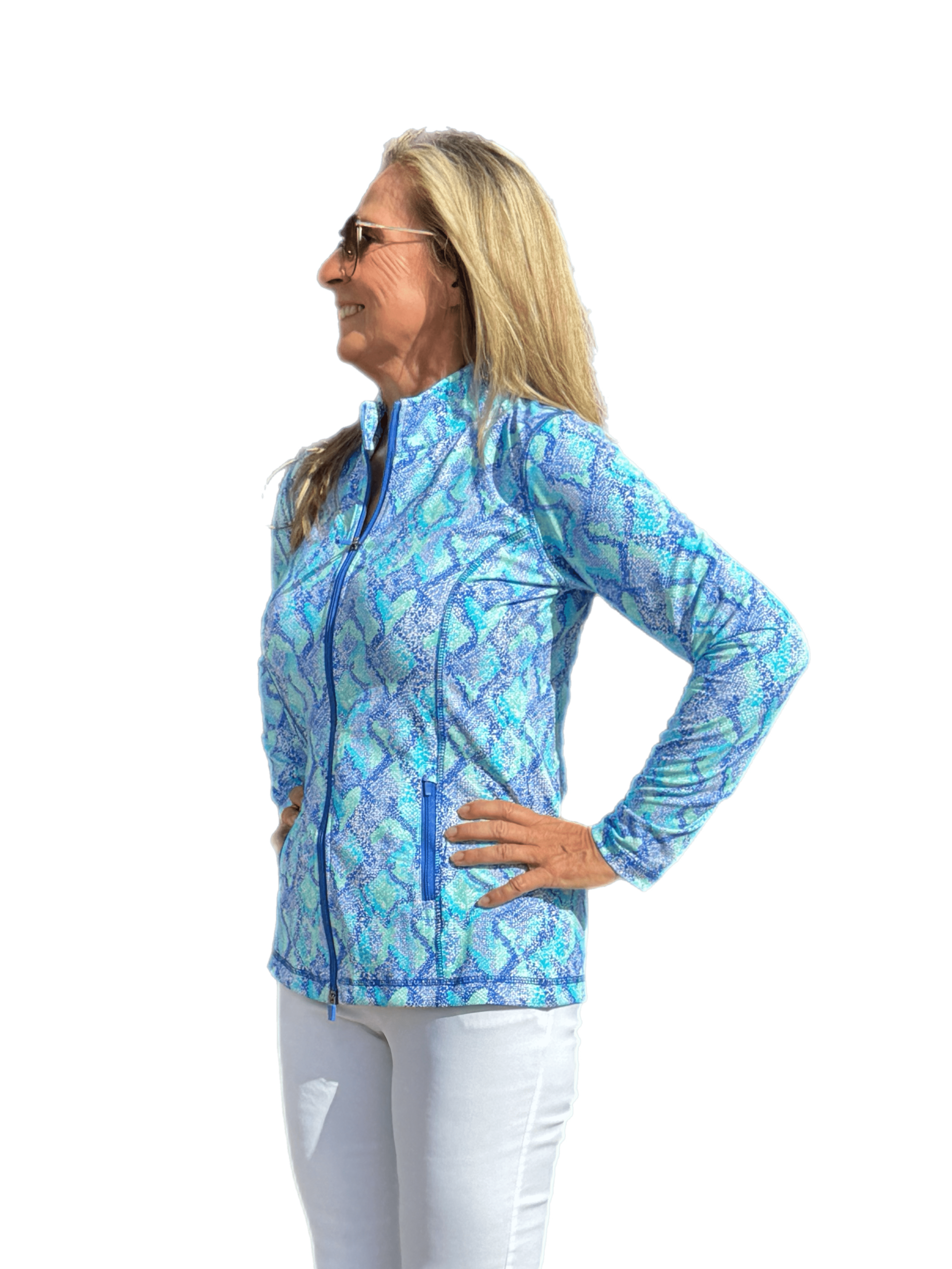 Zip-Up Long Sleeve Jacket with UPF50+ Seafoam Python
