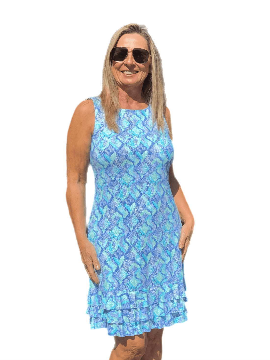 Sleeveless Dress with Ruffles with UPF50+ Seafoam Python