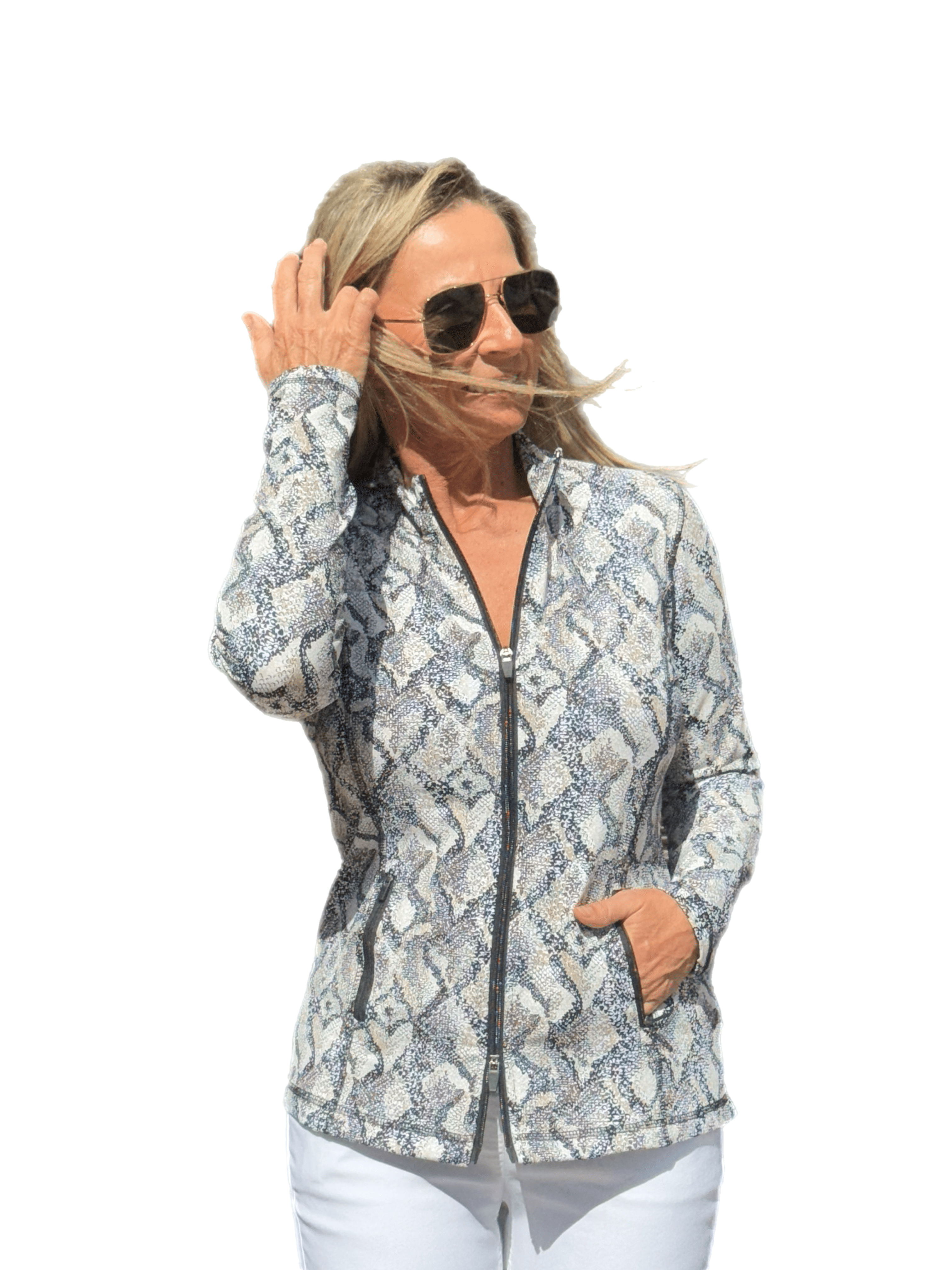 Zip-Up Long Sleeve Jacket with UPF50+ Taupe Python