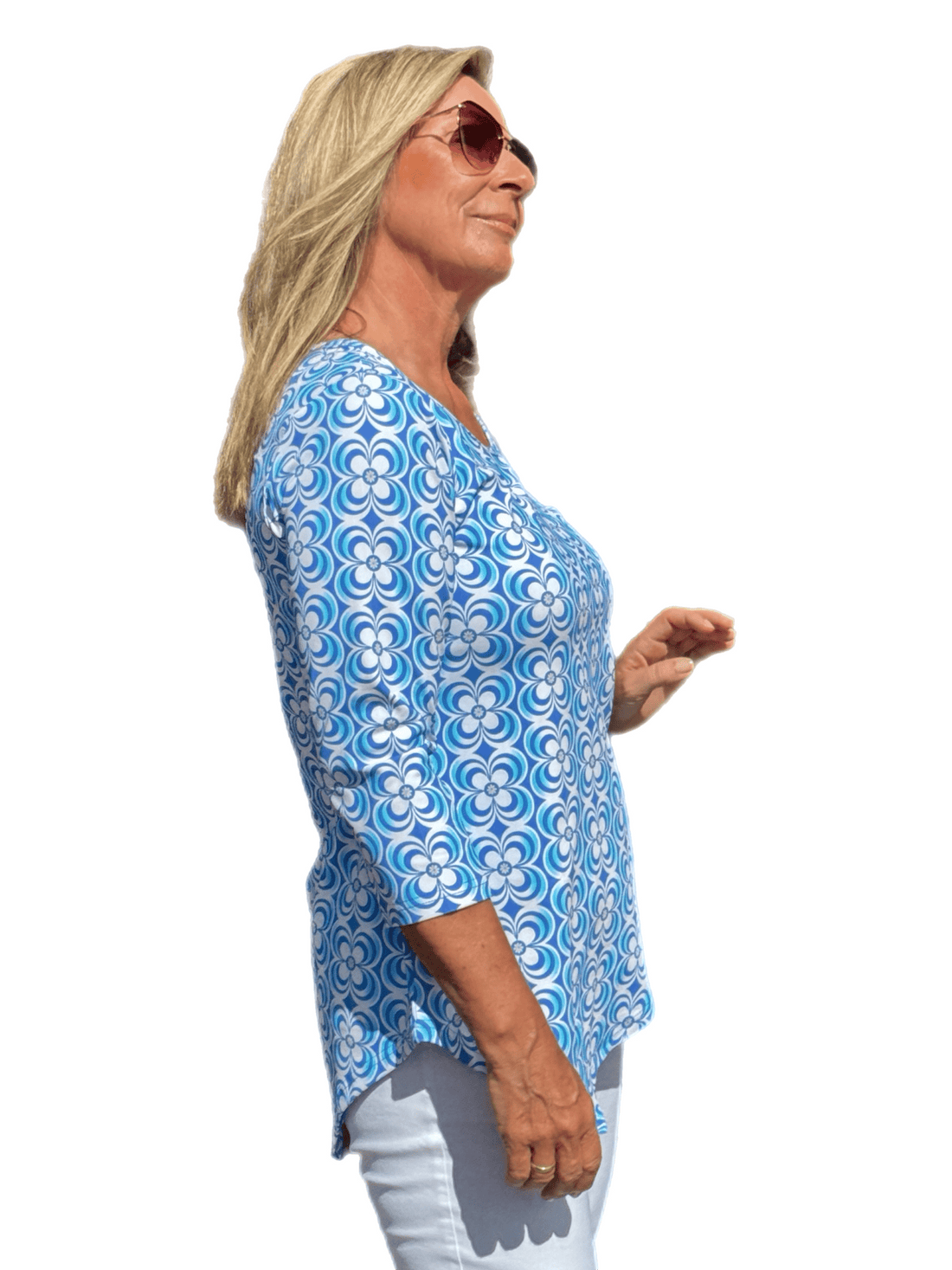 Asymmetrical Hemline Top with UPF50+ Floral Periwinkle