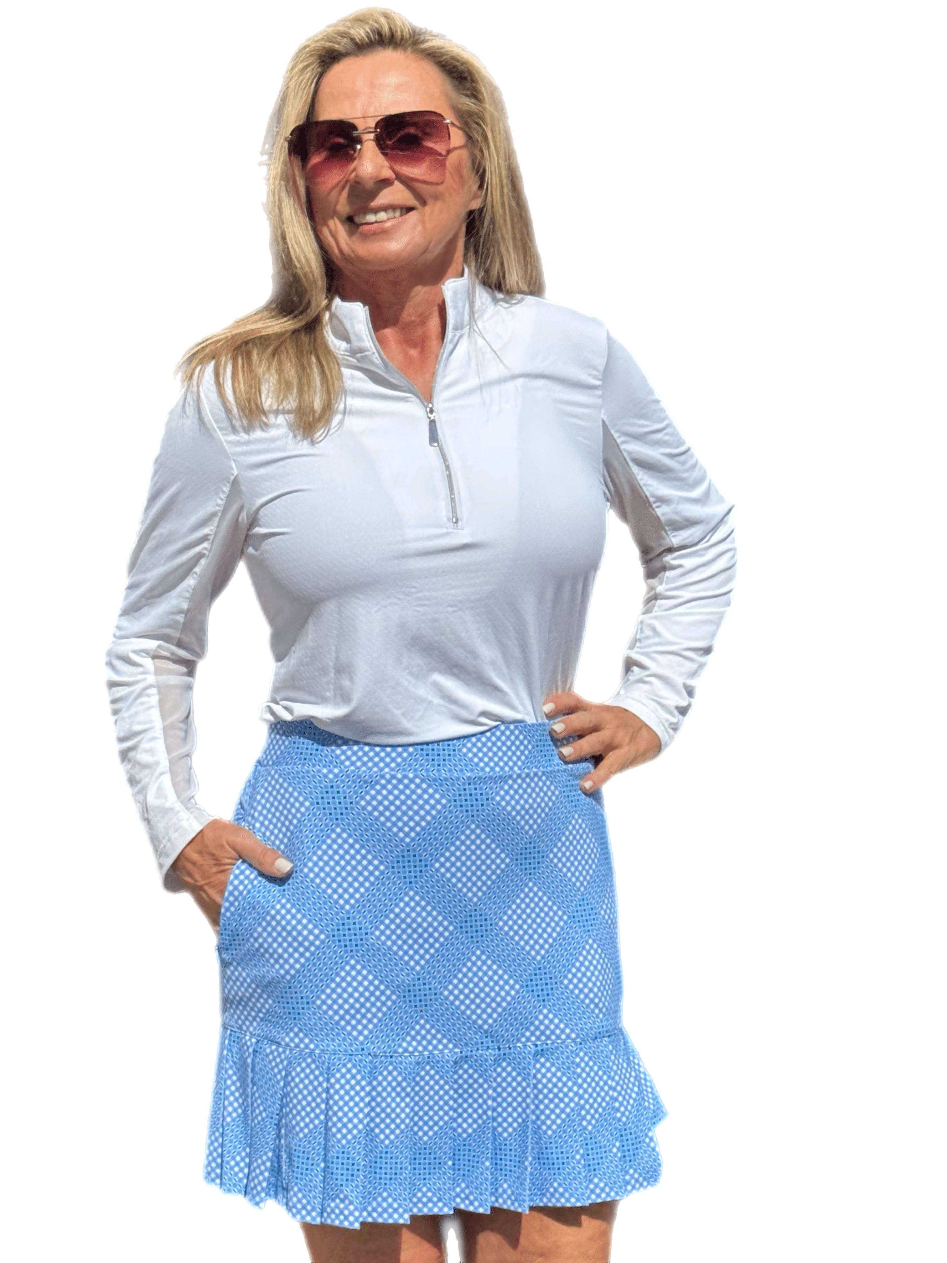 Pull-on Flounce Skort with UPF50+ Check Periwinkle