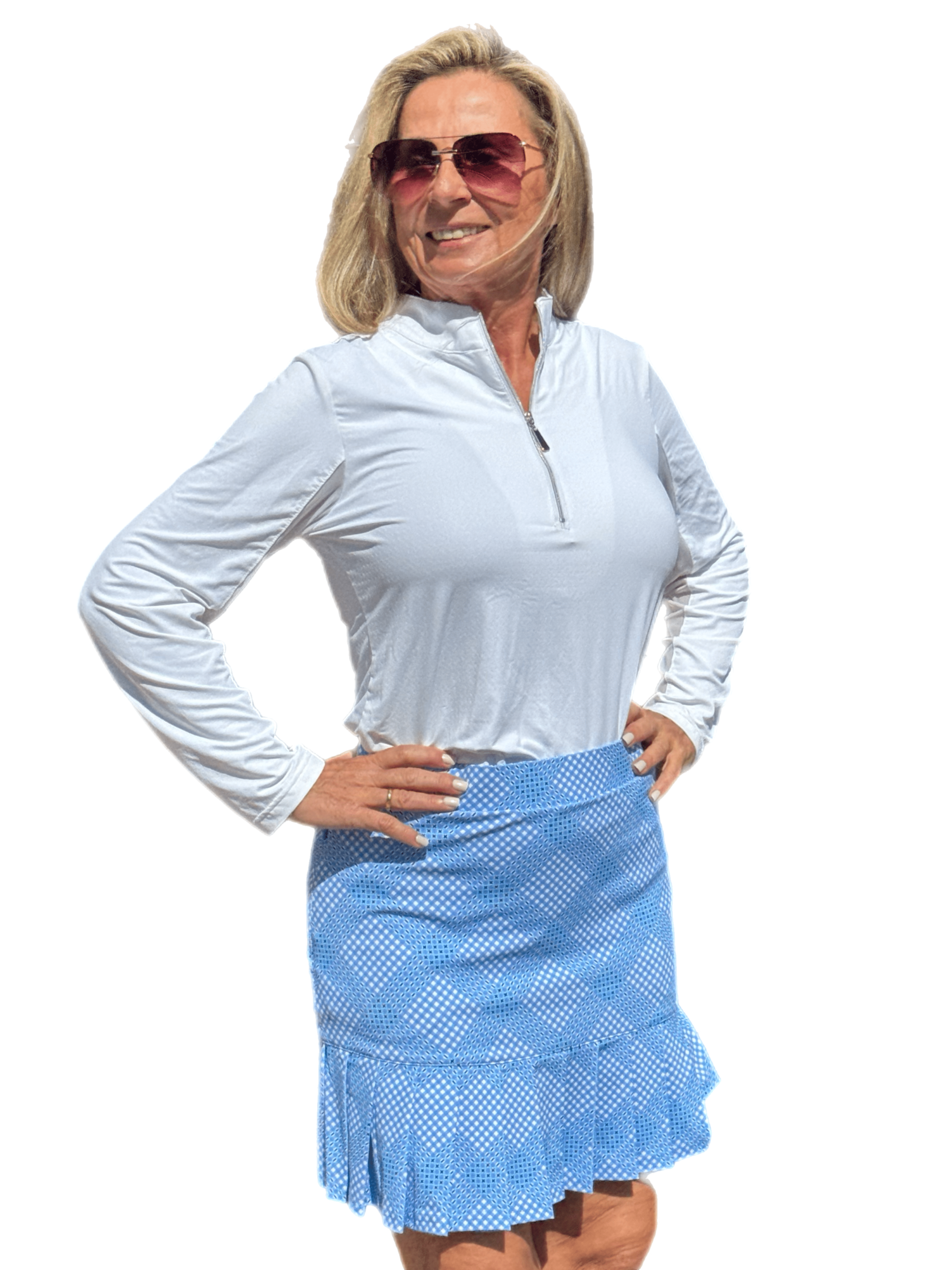 Pull-on Flounce Skort with UPF50+ Check Periwinkle