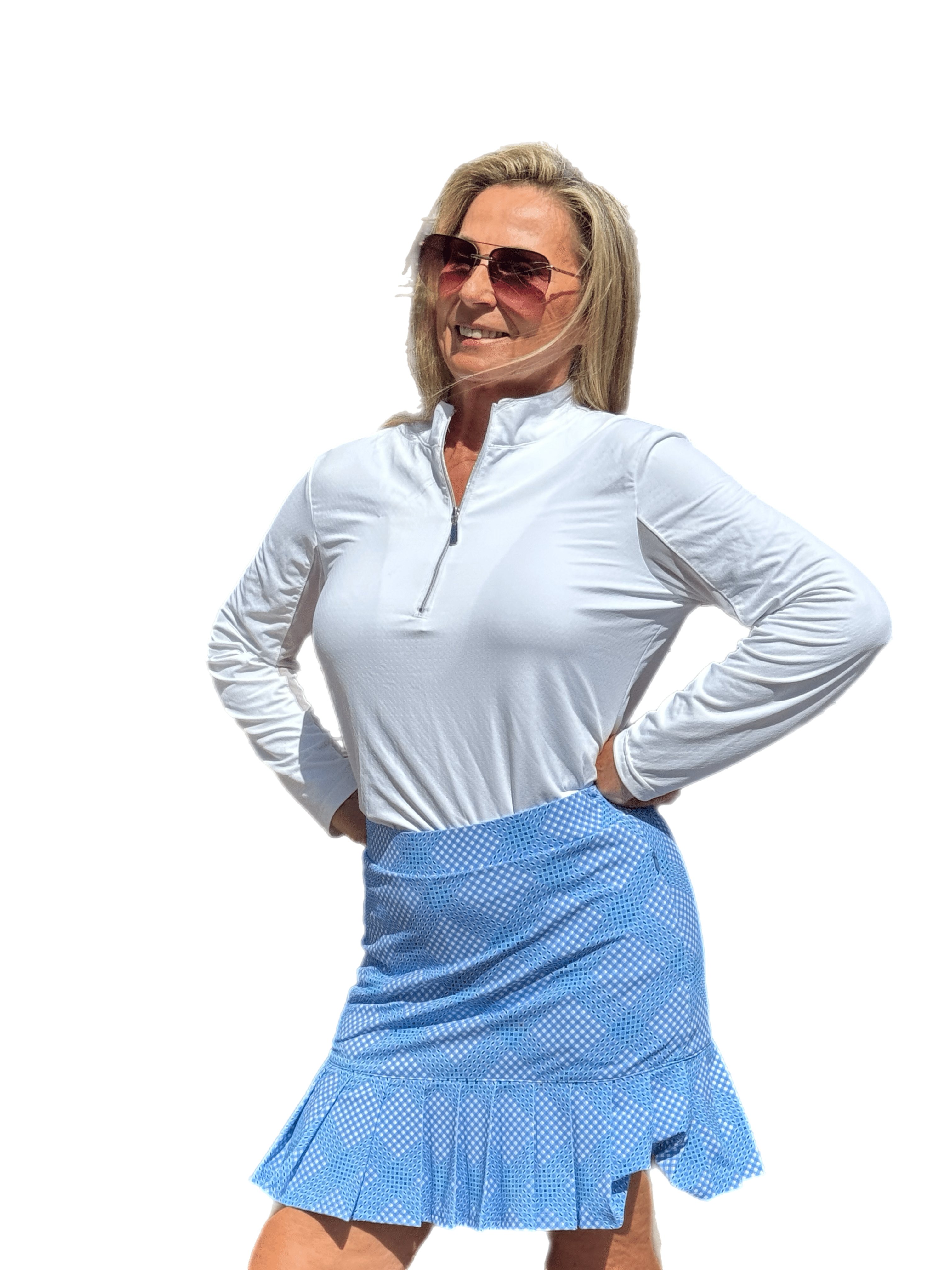 Pull-on Flounce Skort with UPF50+ Check Periwinkle