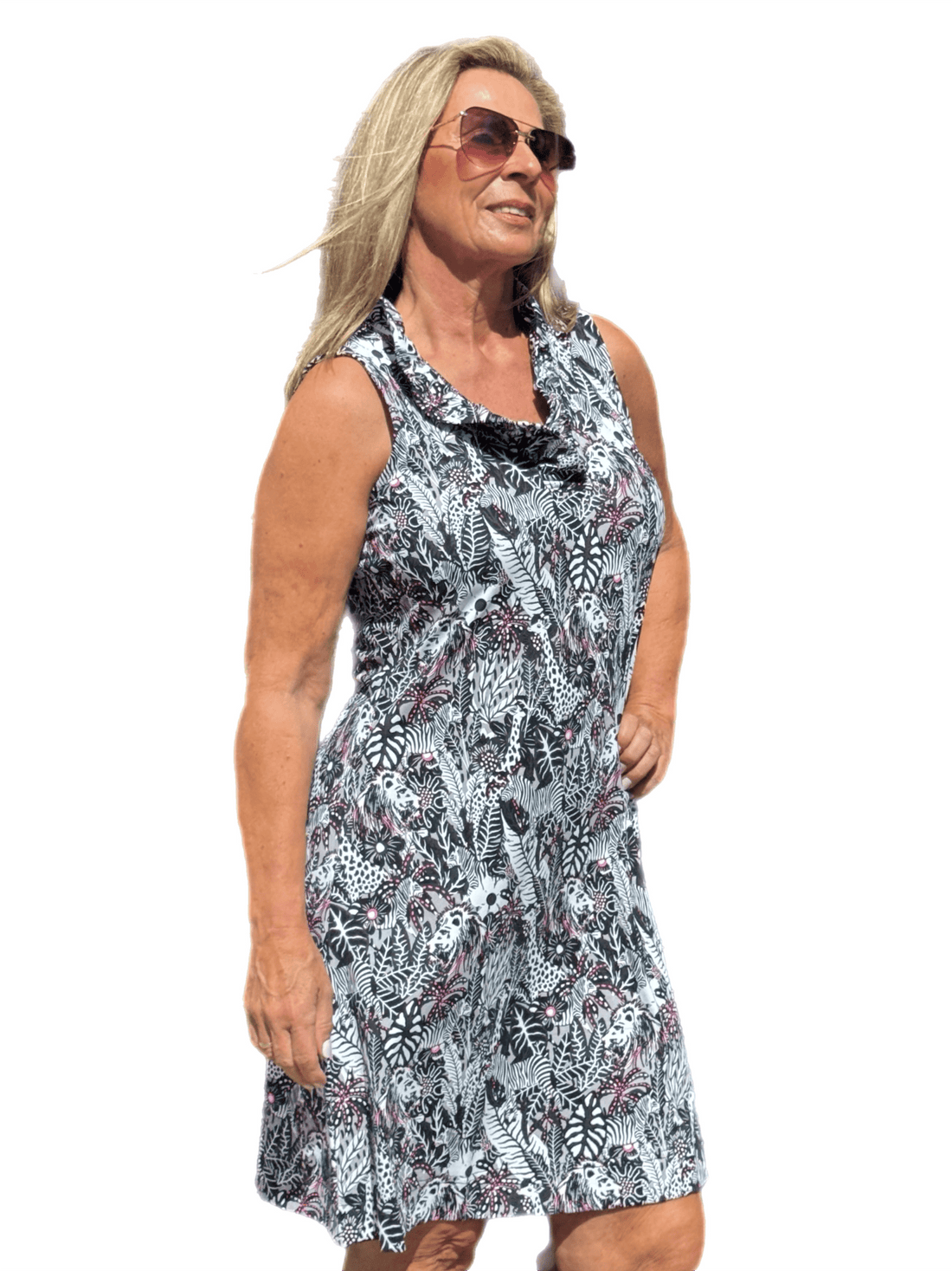 Ruffle-Neck Dress with UPF50+ Jungle Pink