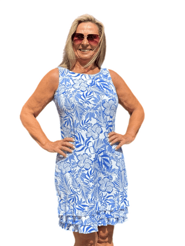 Sleeveless Dress with Ruffles with UPF50+ Summer Breeze Blue