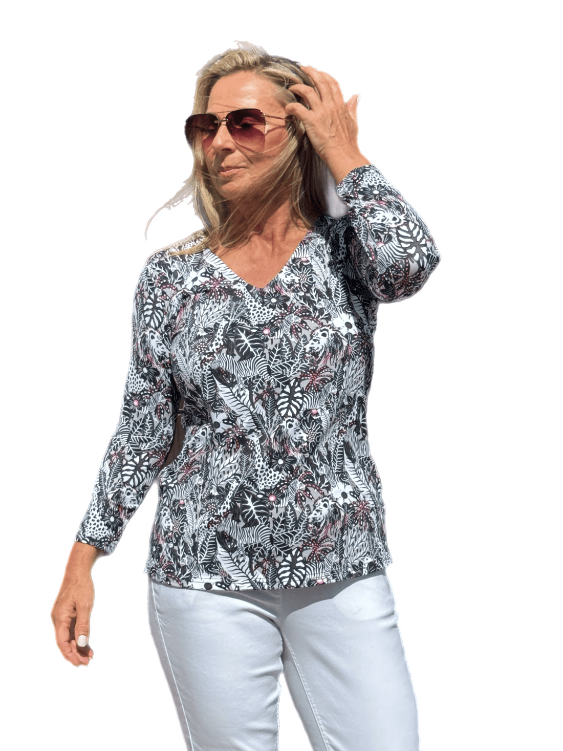 V-Neck Top with UPF50+ Jungle Pink