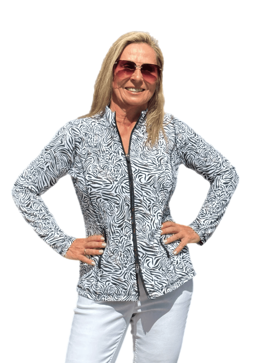 Zip-Up Long Sleeve Jacket with UPF50+ Black Zebra