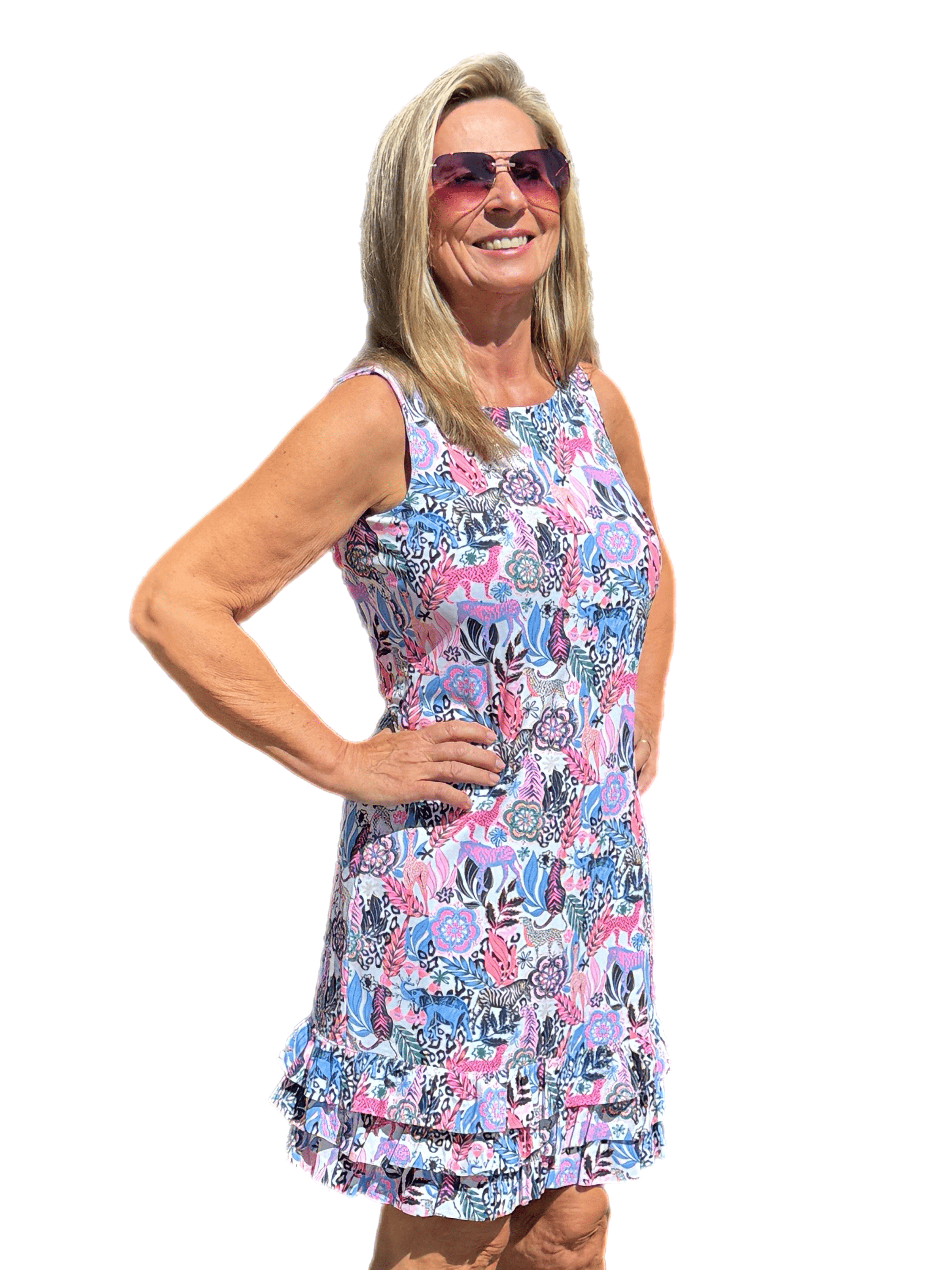 Sleeveless Dress with Ruffles with UPF50+ Jungle Multi