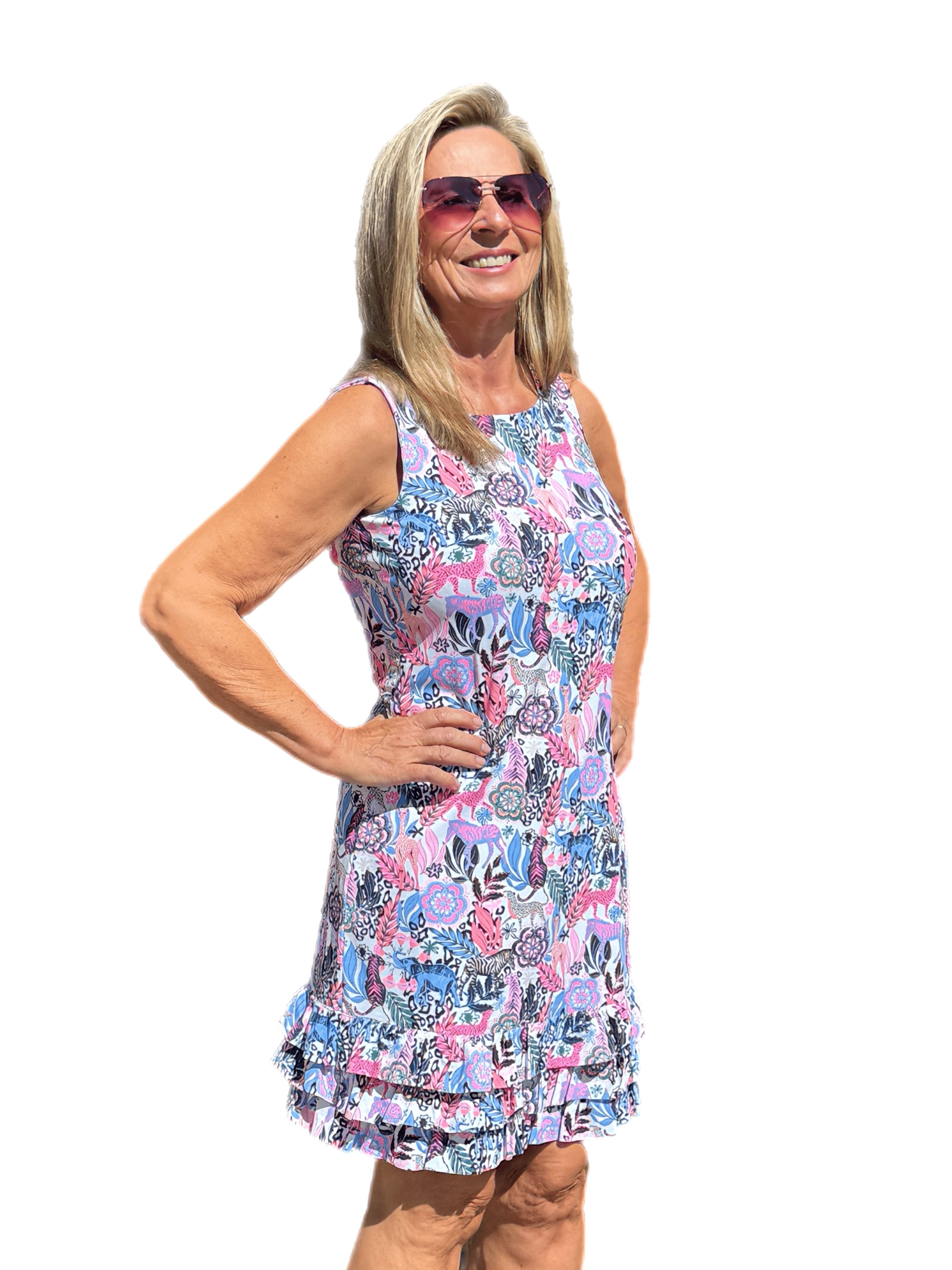 Sleeveless Dress with Ruffles with UPF50+ Jungle Multi