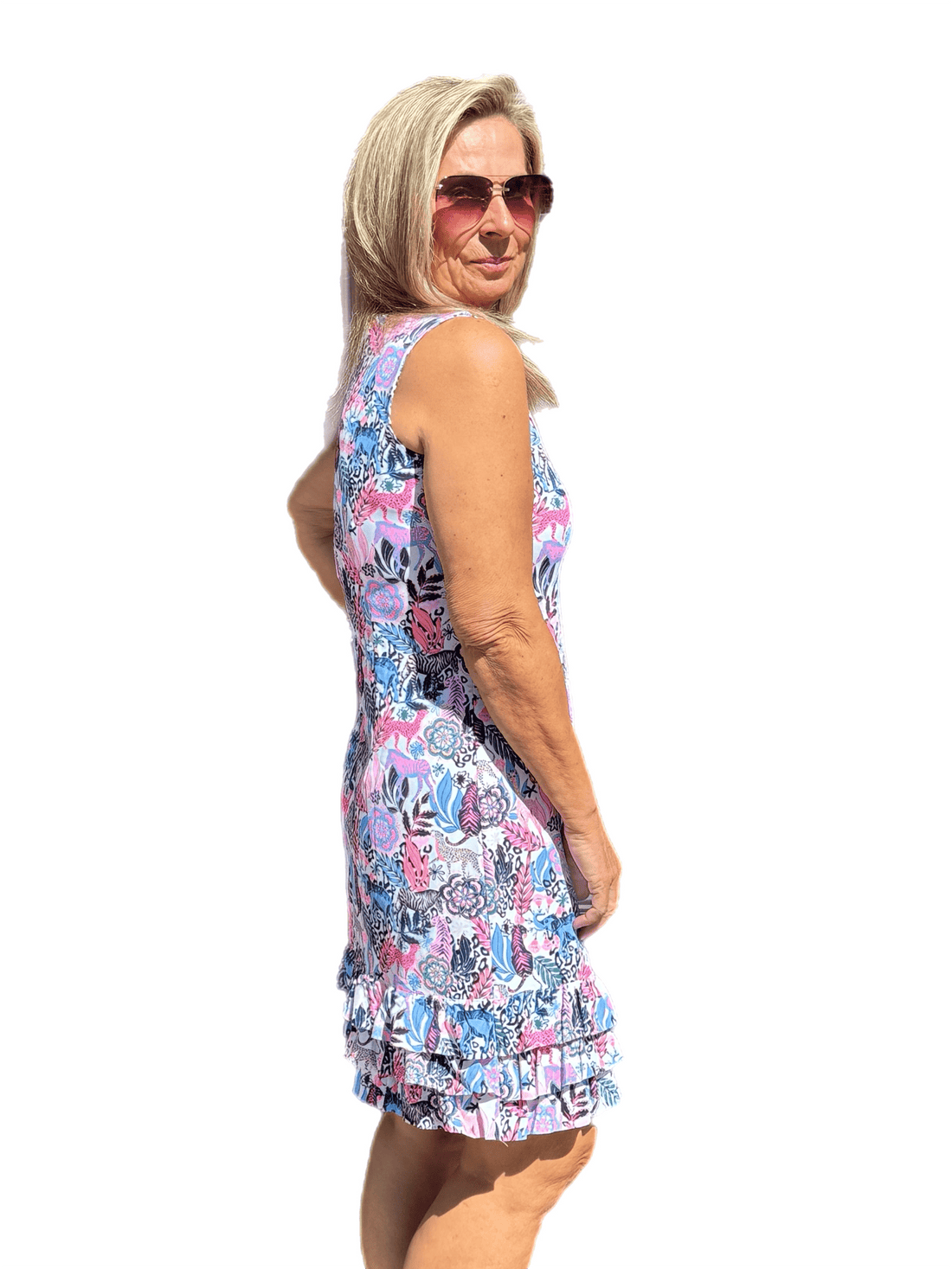 Sleeveless Dress with Ruffles with UPF50+ Jungle Multi