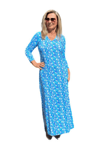 Maxi Elbow-Sleeve Dress with UPF50+ Summer Breeze Daisy