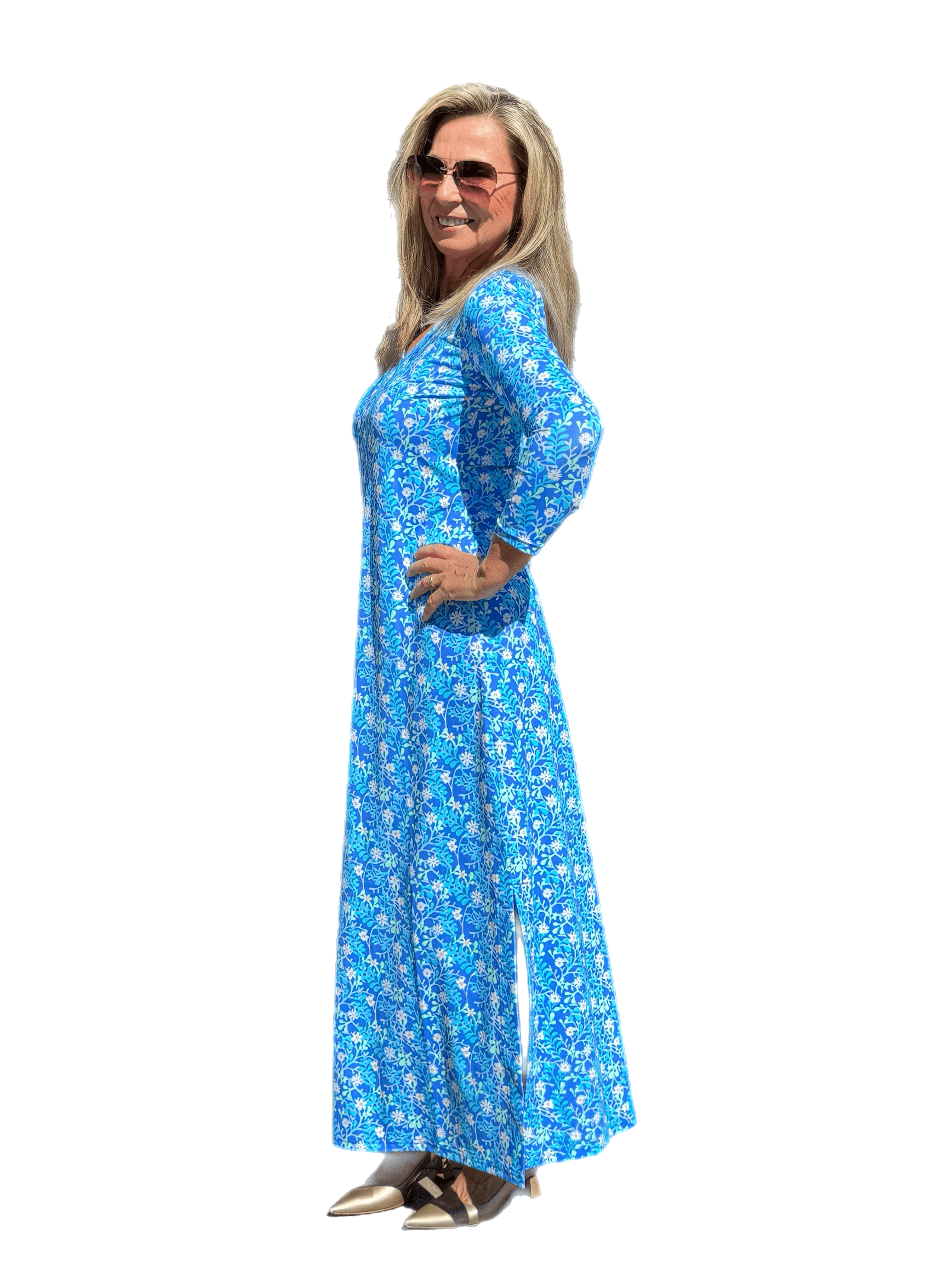 Maxi Elbow-Sleeve Dress with UPF50+ Summer Breeze Daisy