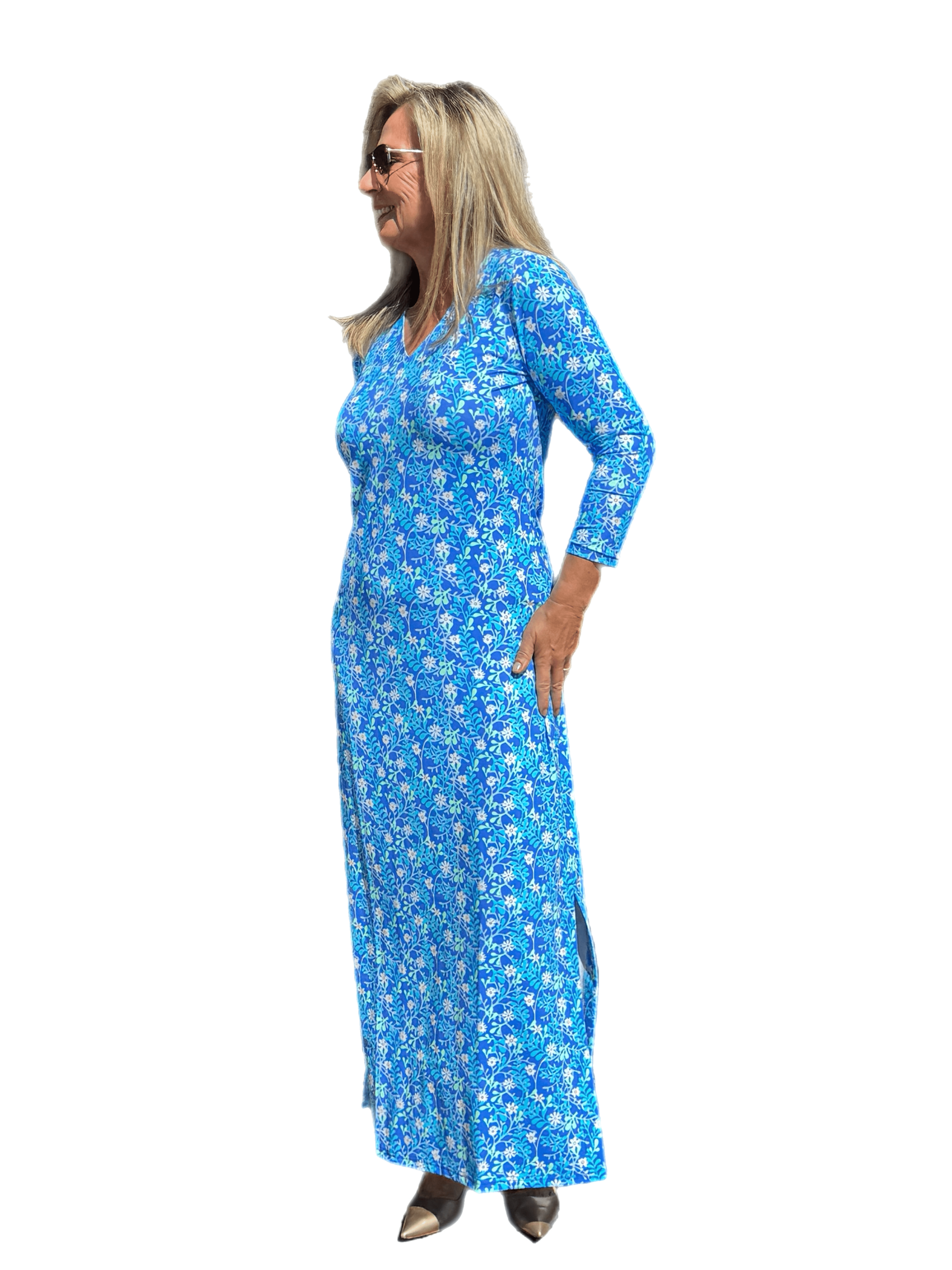Maxi Elbow-Sleeve Dress with UPF50+ Summer Breeze Daisy