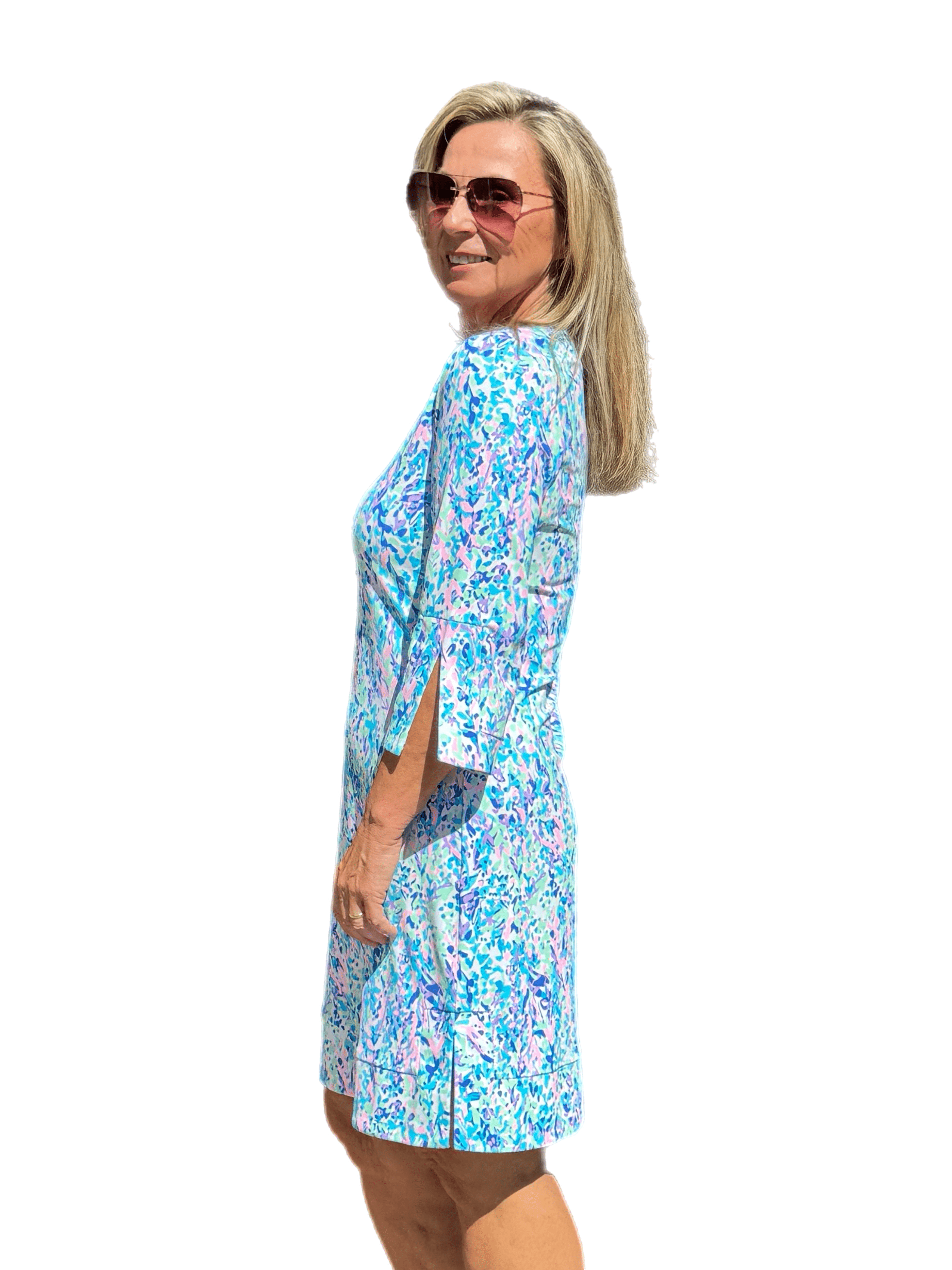 Split-Neck Travel Dress with UPF50+ Confetti Pastel