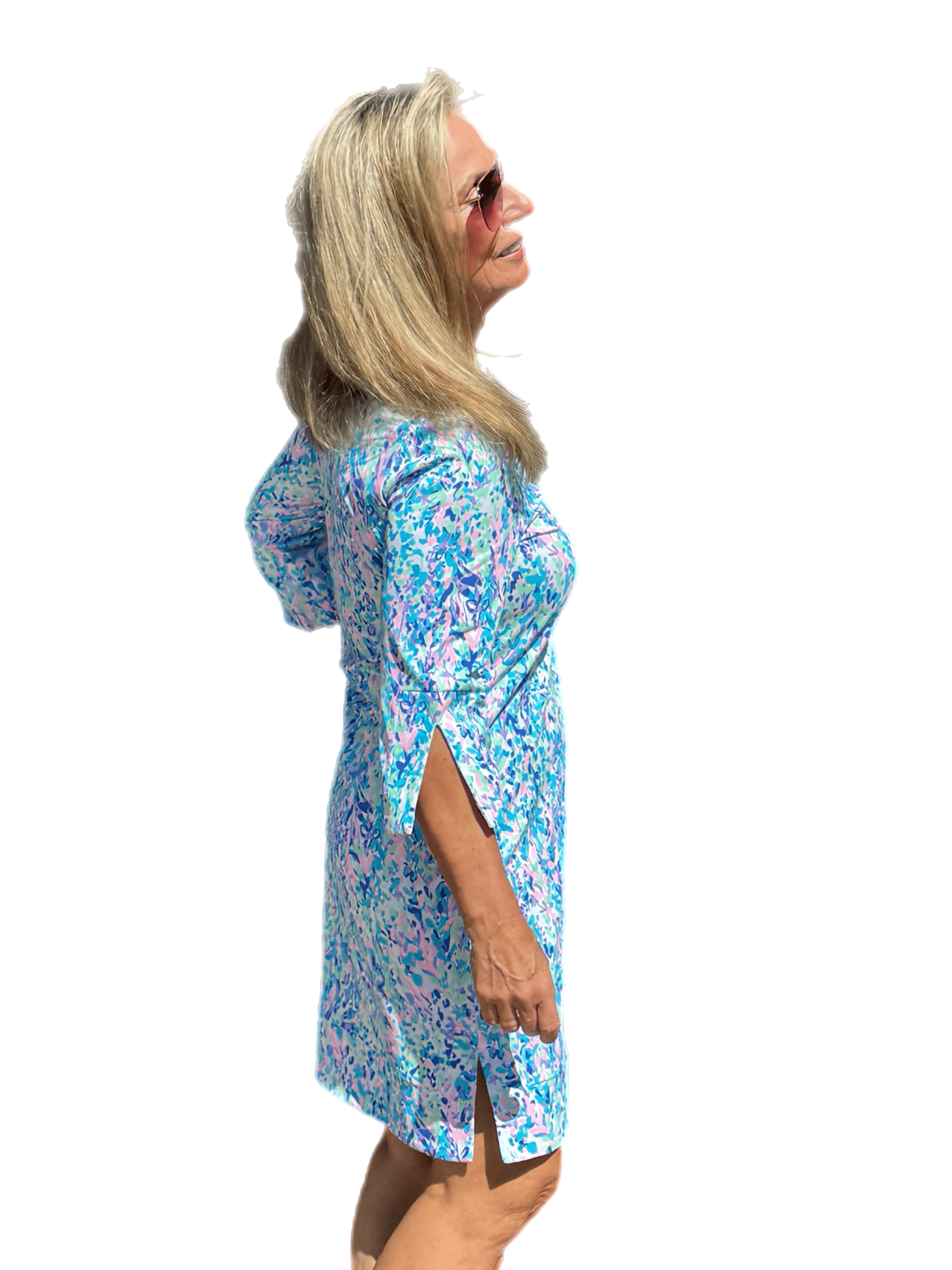 Split-Neck Travel Dress with UPF50+ Confetti Pastel