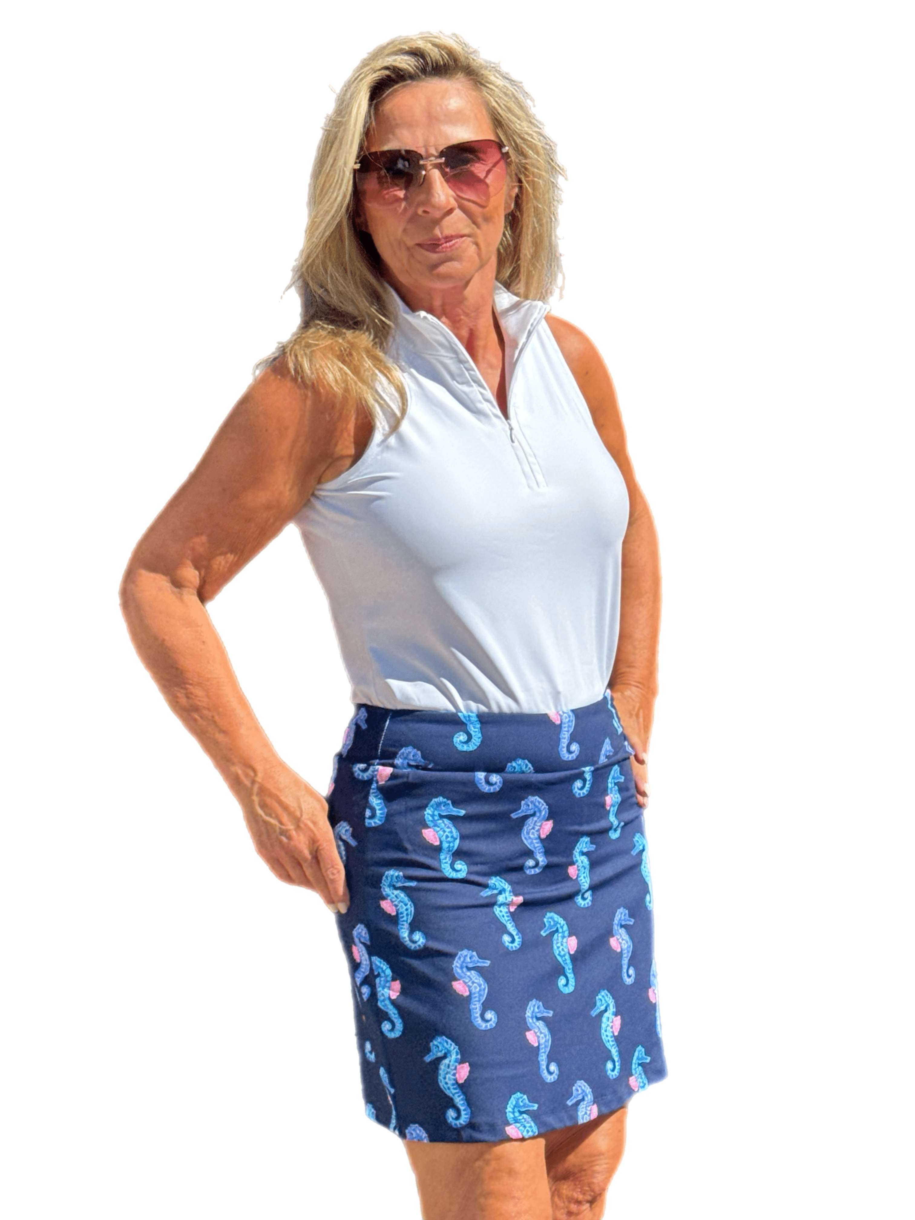 Pull-on Zip Skort with UPF50+ Seahorse Navy