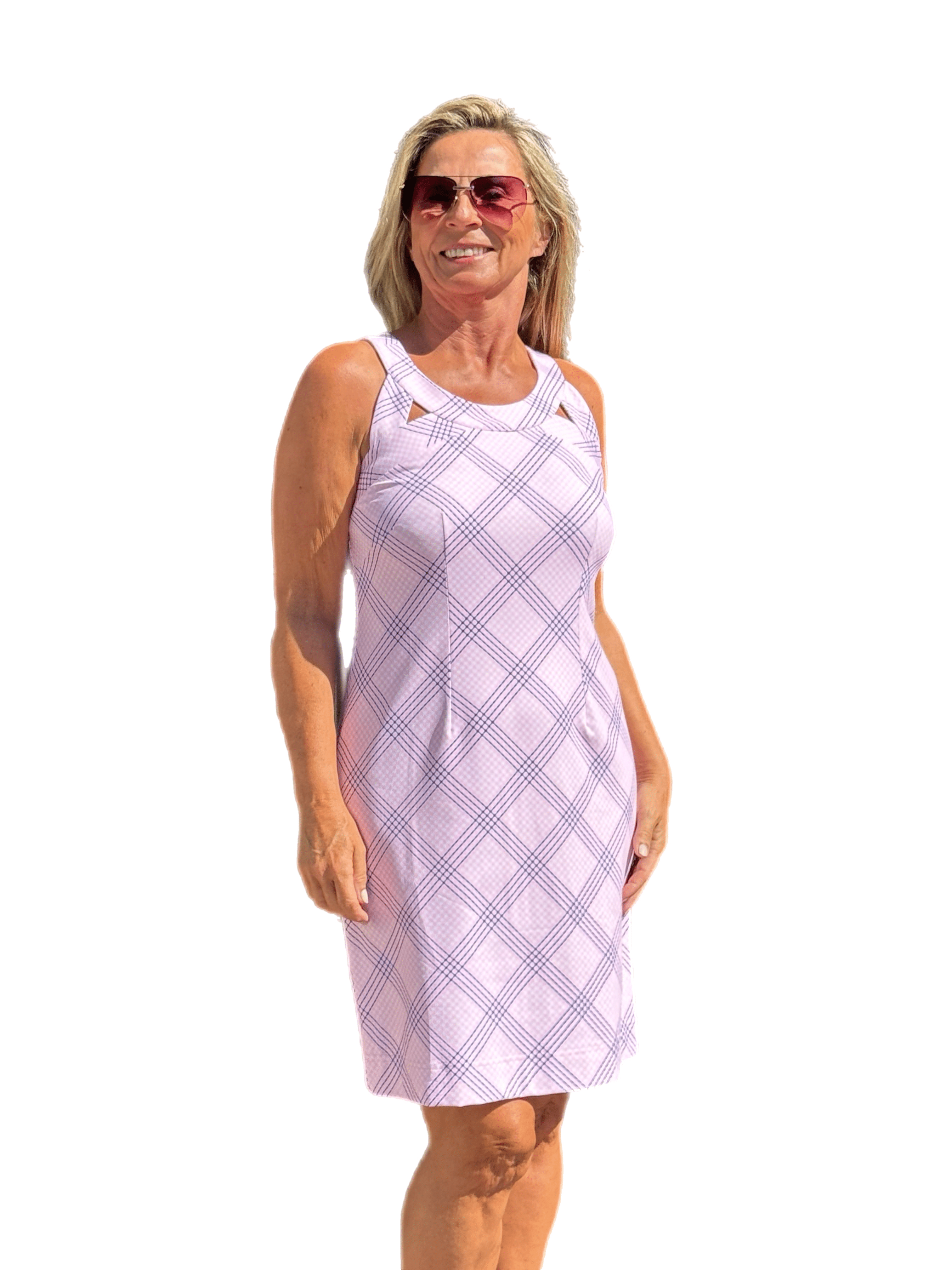 Cut-out Sleeveless Dress with UPF50+ Check Pink