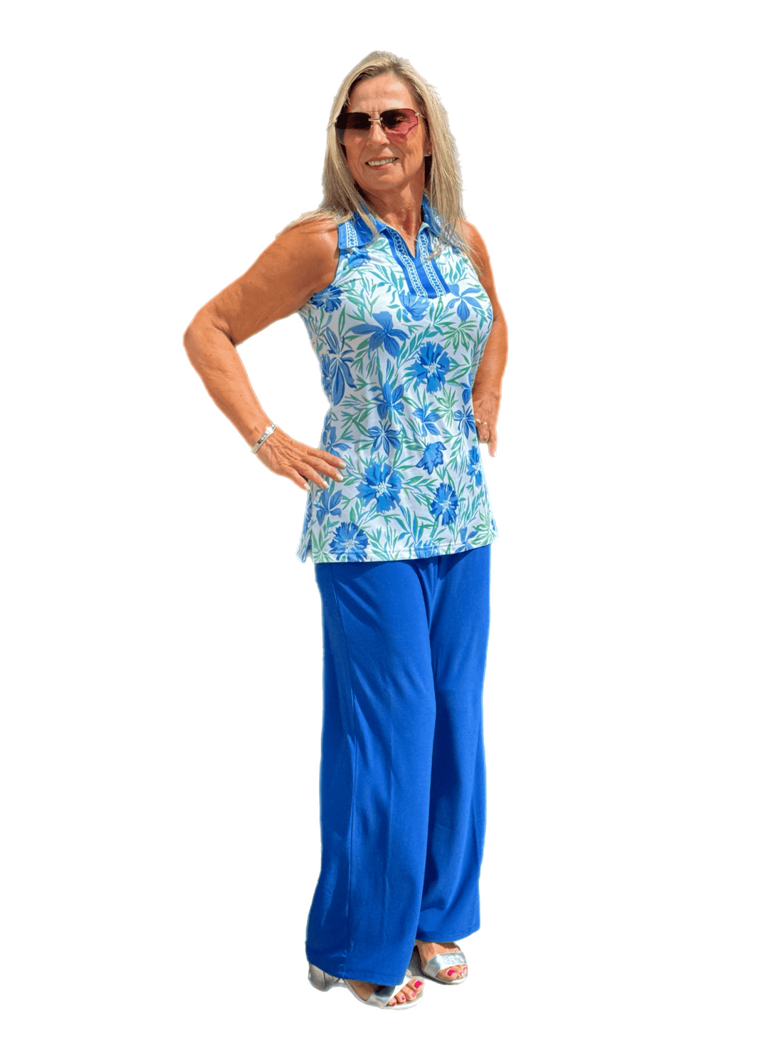 Sleeveless Collared Top with UPF50+ Cornflower