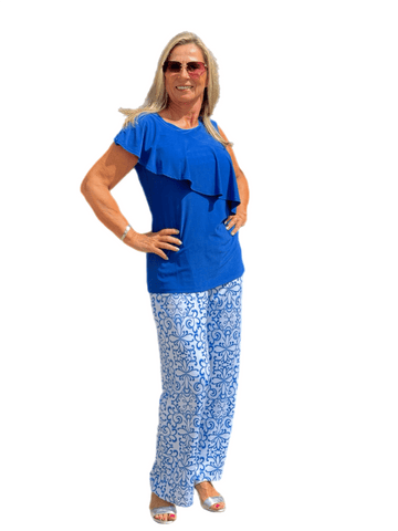 Pull-on Palazzo Pants Blue Ornaments