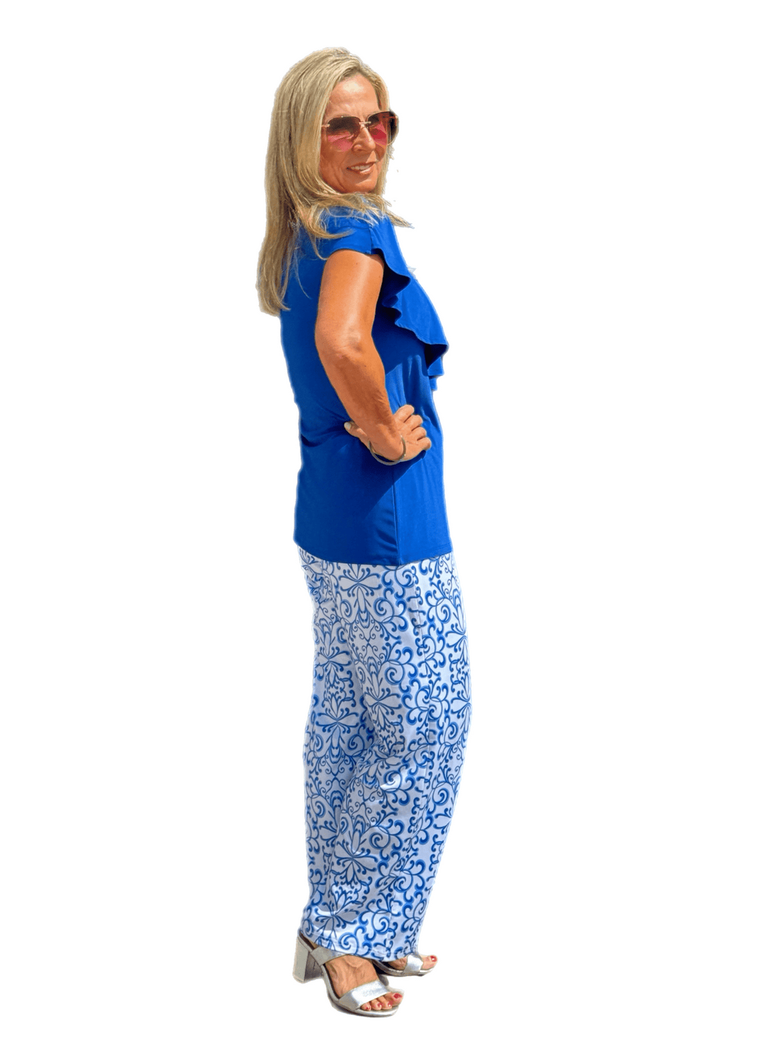 Pull-on Palazzo Pants Blue Ornaments