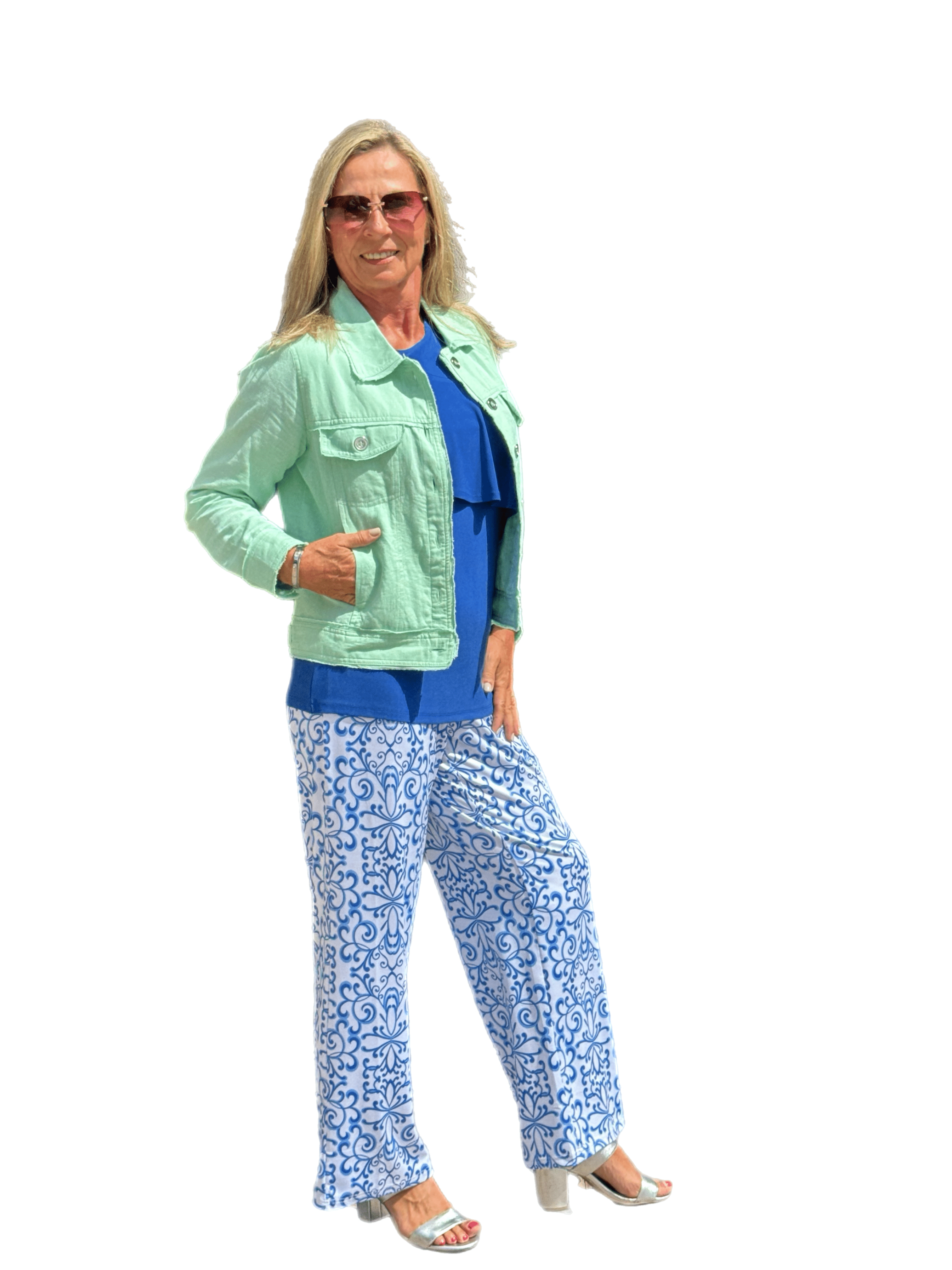 Pull-on Palazzo Pants Blue Ornaments