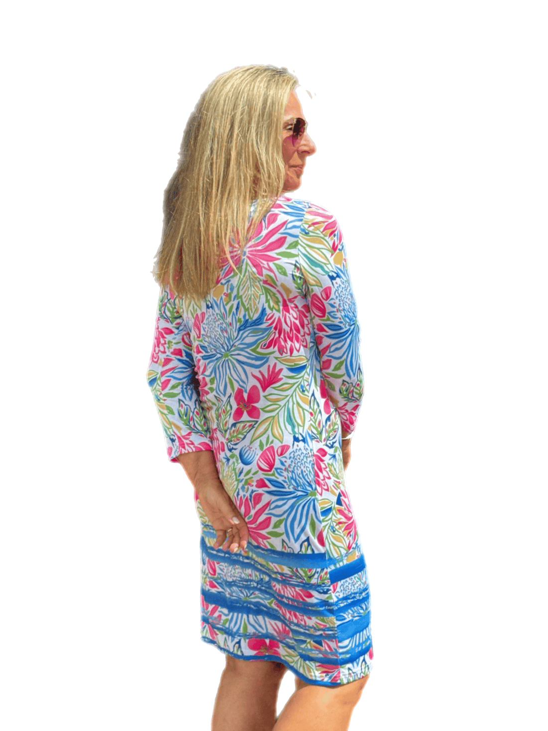 3/4-Sleeve Boat-Neck Dress with UPF50+ Summer Garden