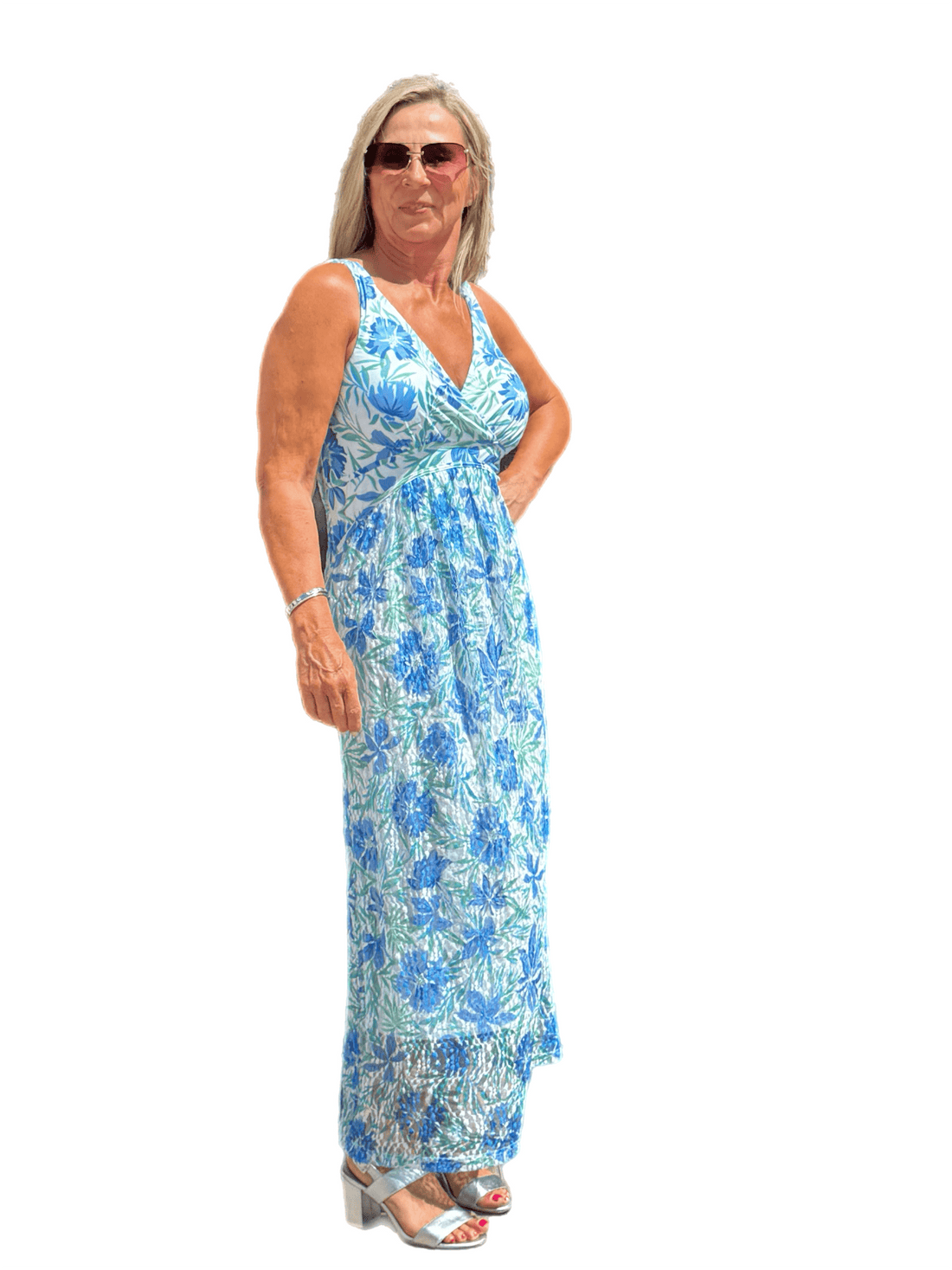 Lined Maxi Strap Dress with Mesh Skirt Cornflower