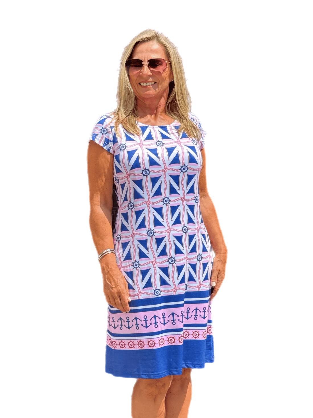 Cap-Sleeve Lined Dress with UPF50+ Nautical