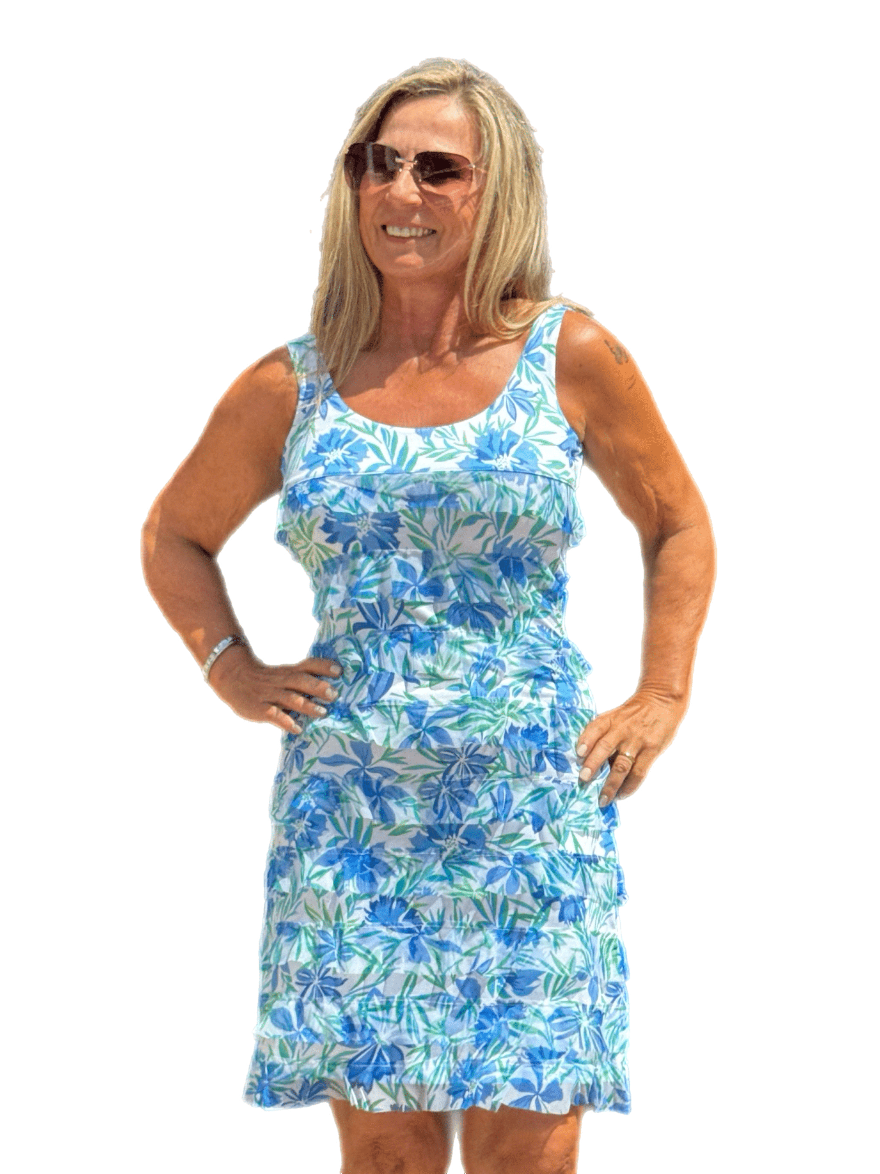 Mesh Ruffle Cha-Cha Dress with UPF50+ Cornflower