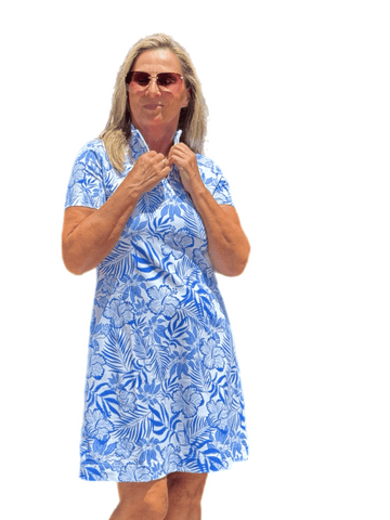 Polo-Collar Quarterzip Short-Sleeve Dress Summer Breeze Blue