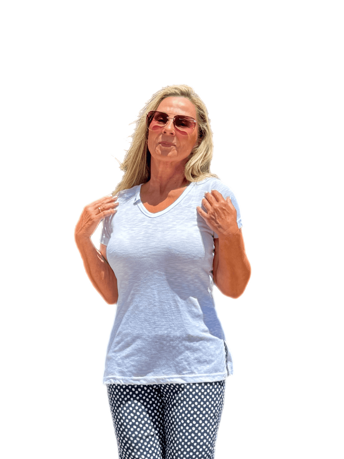 Side Slit V-Neck Tee White