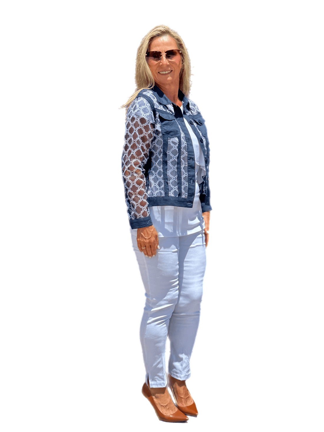 Mesh Button-front Jacket Navy