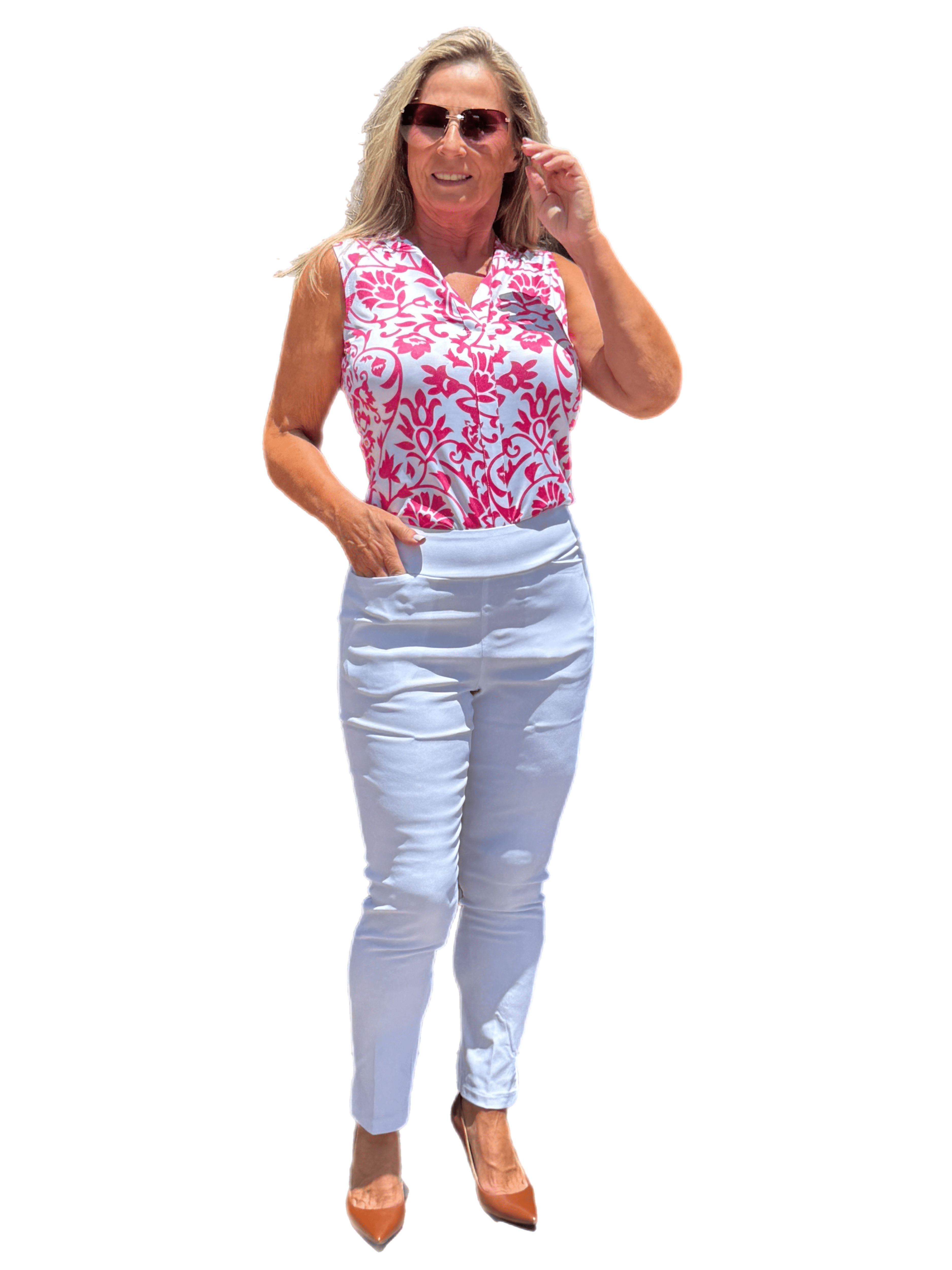 Ankle-length Pull-on Stretch Pants White