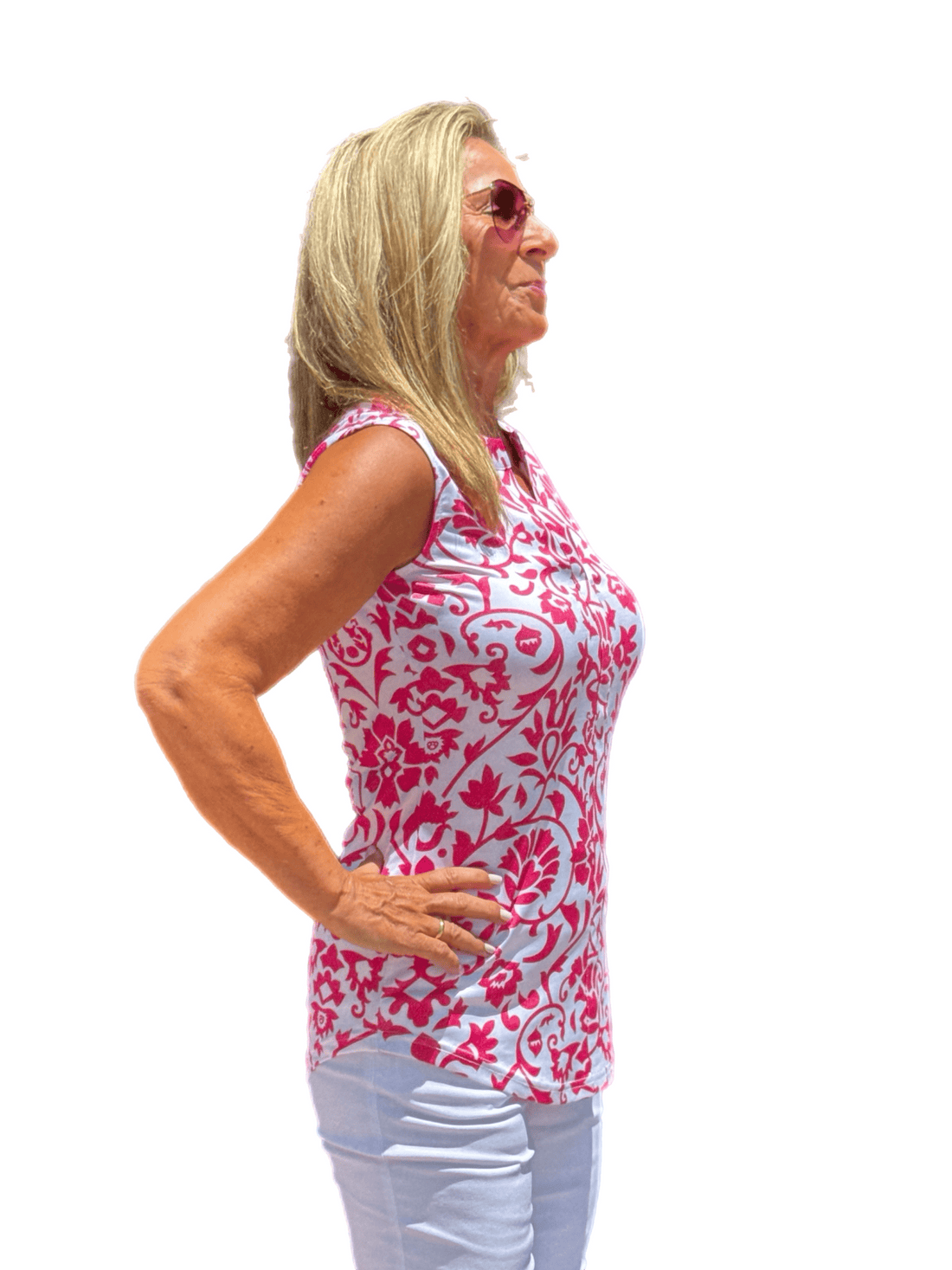 Sleeveless V-Neck Top Pink Ornaments